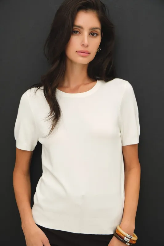 Ivory Basic Short Sleeve Sweater Top made by BE COOL