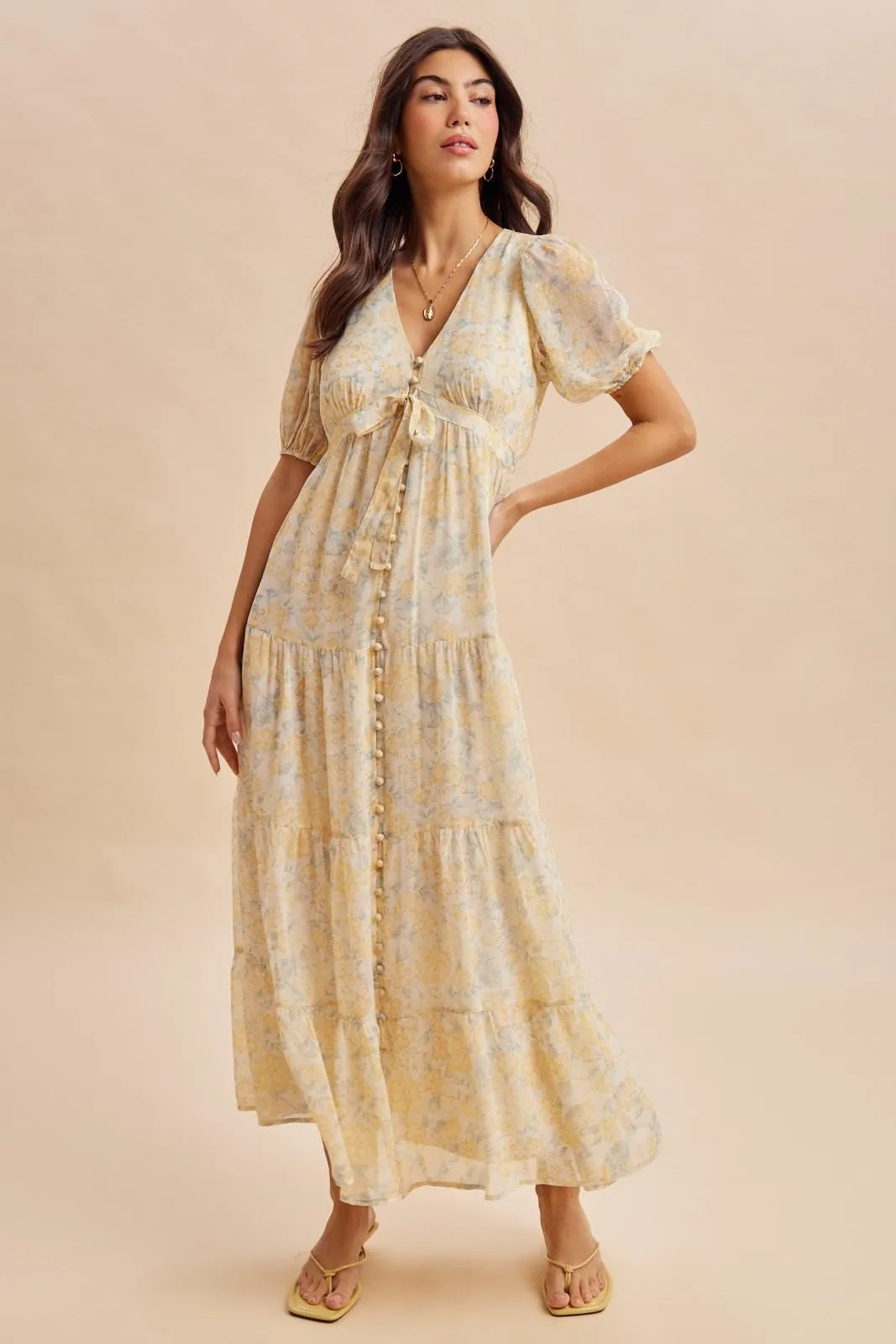Daffodil Floral Button Down Front TieMaxi Dress sold by Pinkblush product image thumbnail 2