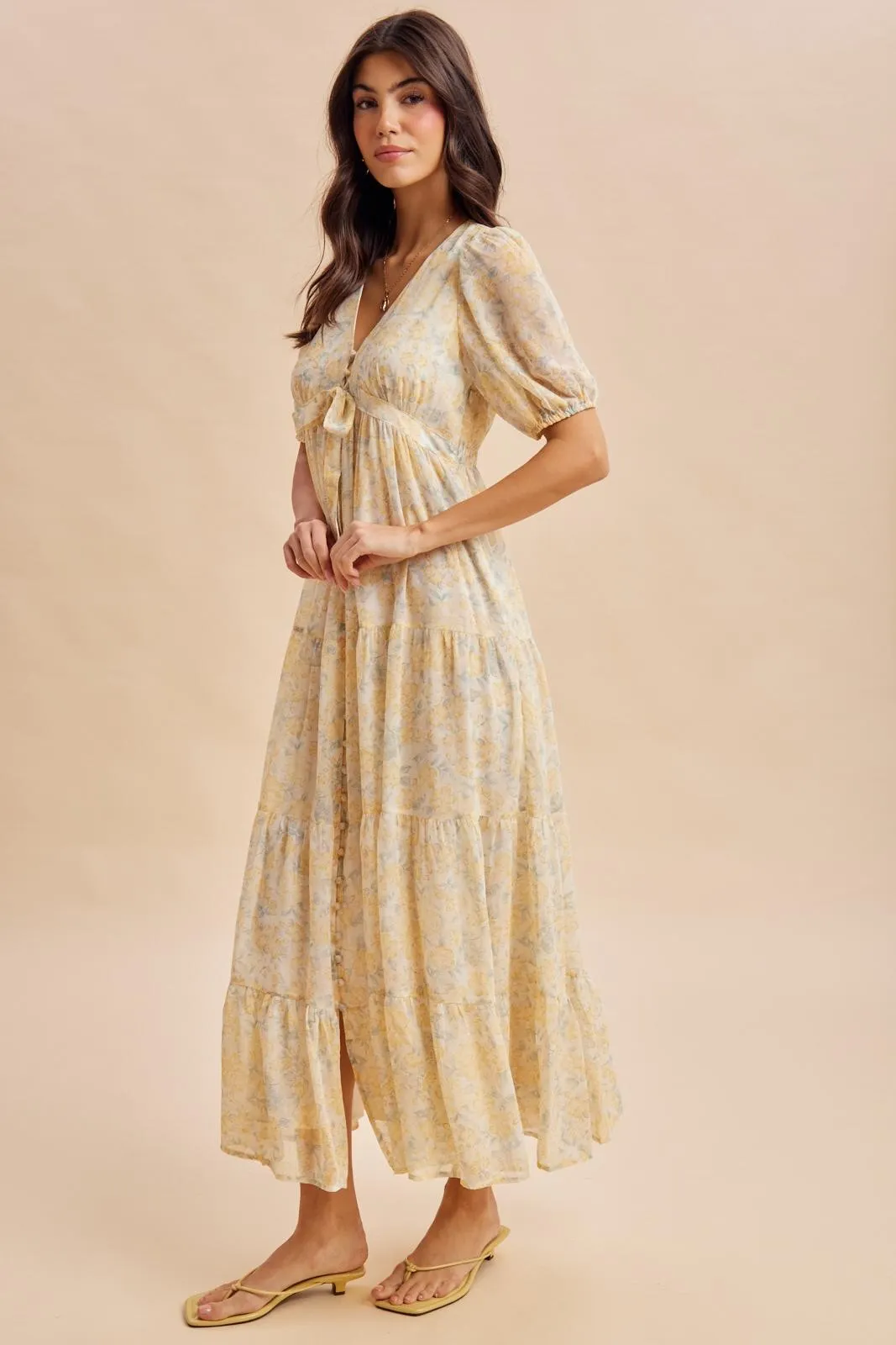 Daffodil Floral Button Down Front TieMaxi Dress sold by Pinkblush product image thumbnail 3