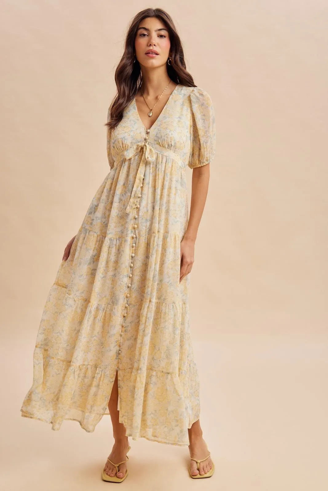 Daffodil Floral Button Down Front TieMaxi Dress sold by Pinkblush