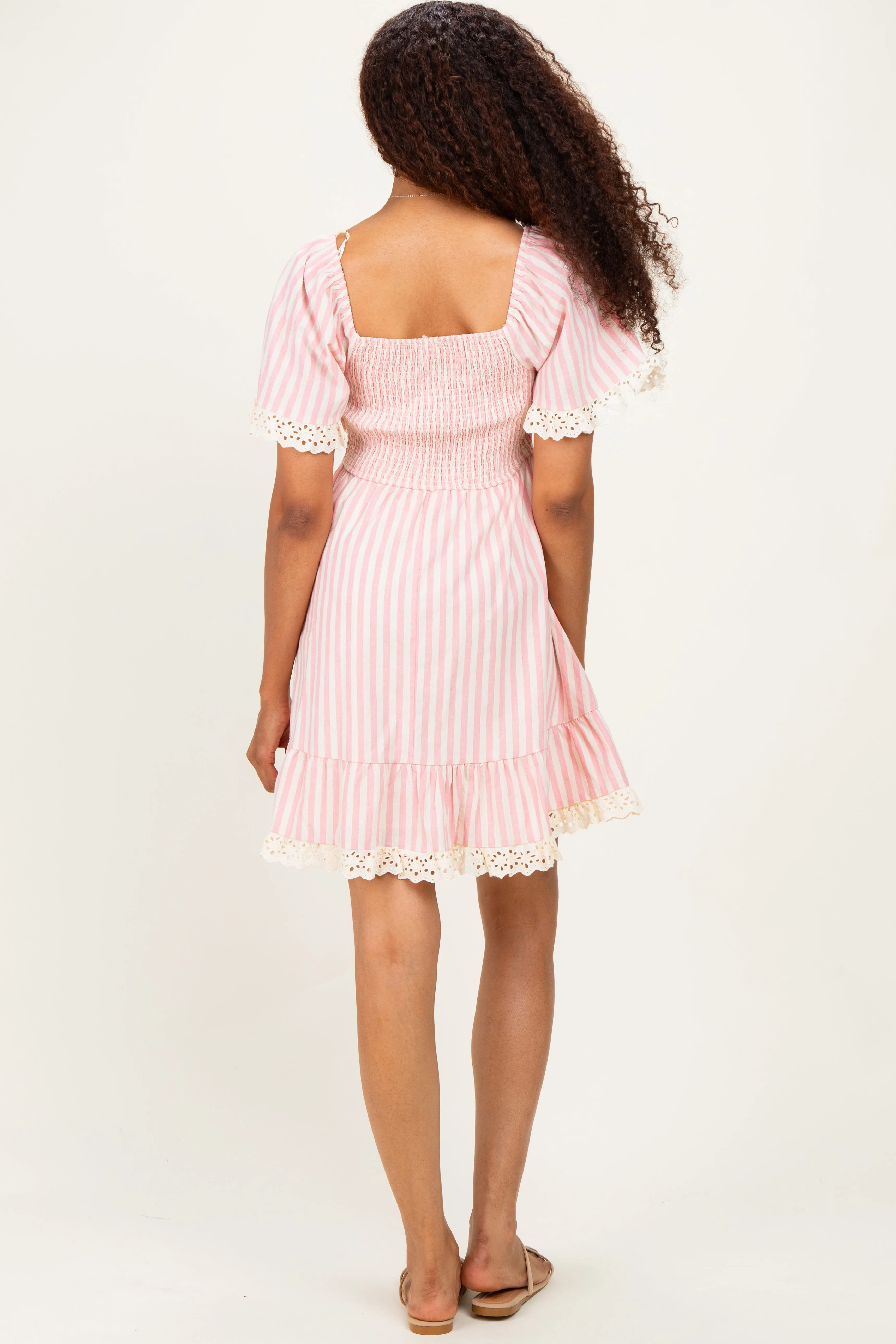 Light Pink Striped Smocked Lace Trim Dress sold by Pinkblush product image thumbnail 4