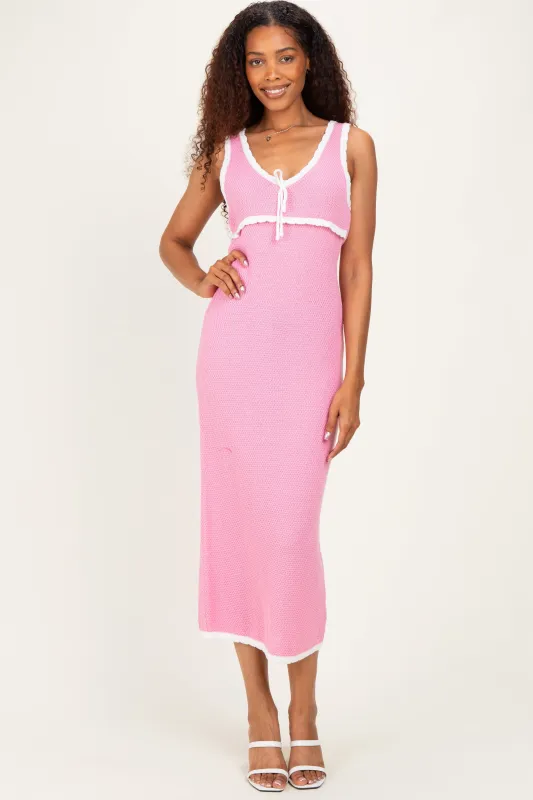 Blush Knit Sleeveless Contrast Trim Maxi Dress made by So Me