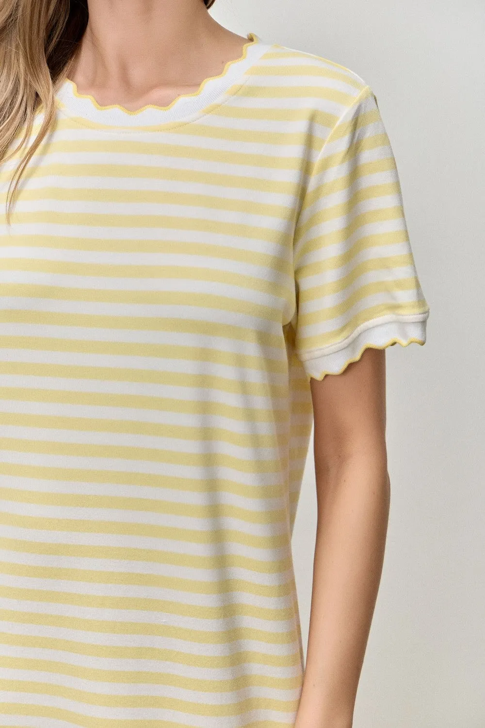 Butter Yellow Striped Scallop Trim Short Sleeve Maxi Dress sold by Pinkblush product image thumbnail 4