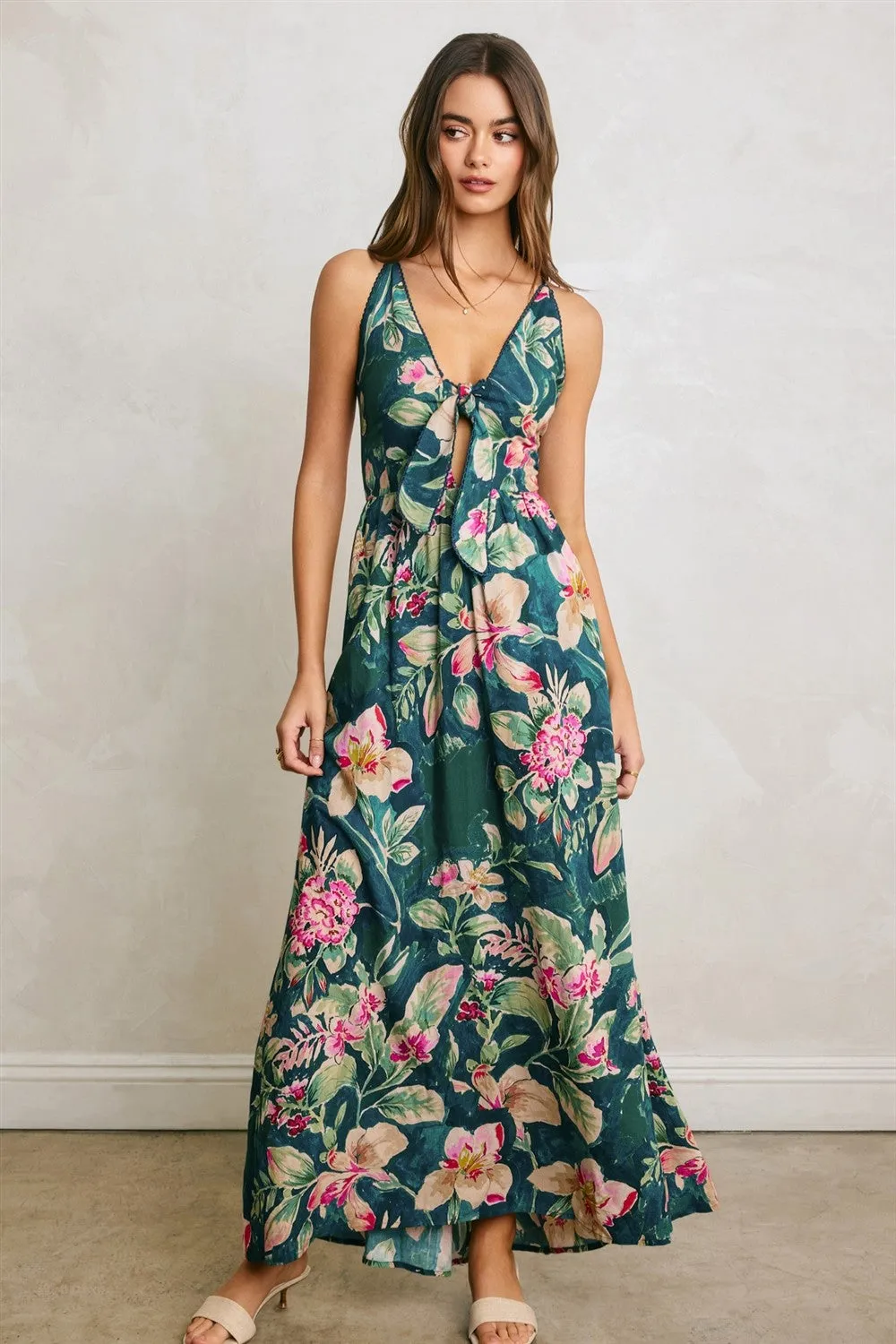 Deep Teal Floral Front Knot Open Back Maternity Maxi Dress sold by Pinkblush product image thumbnail 5