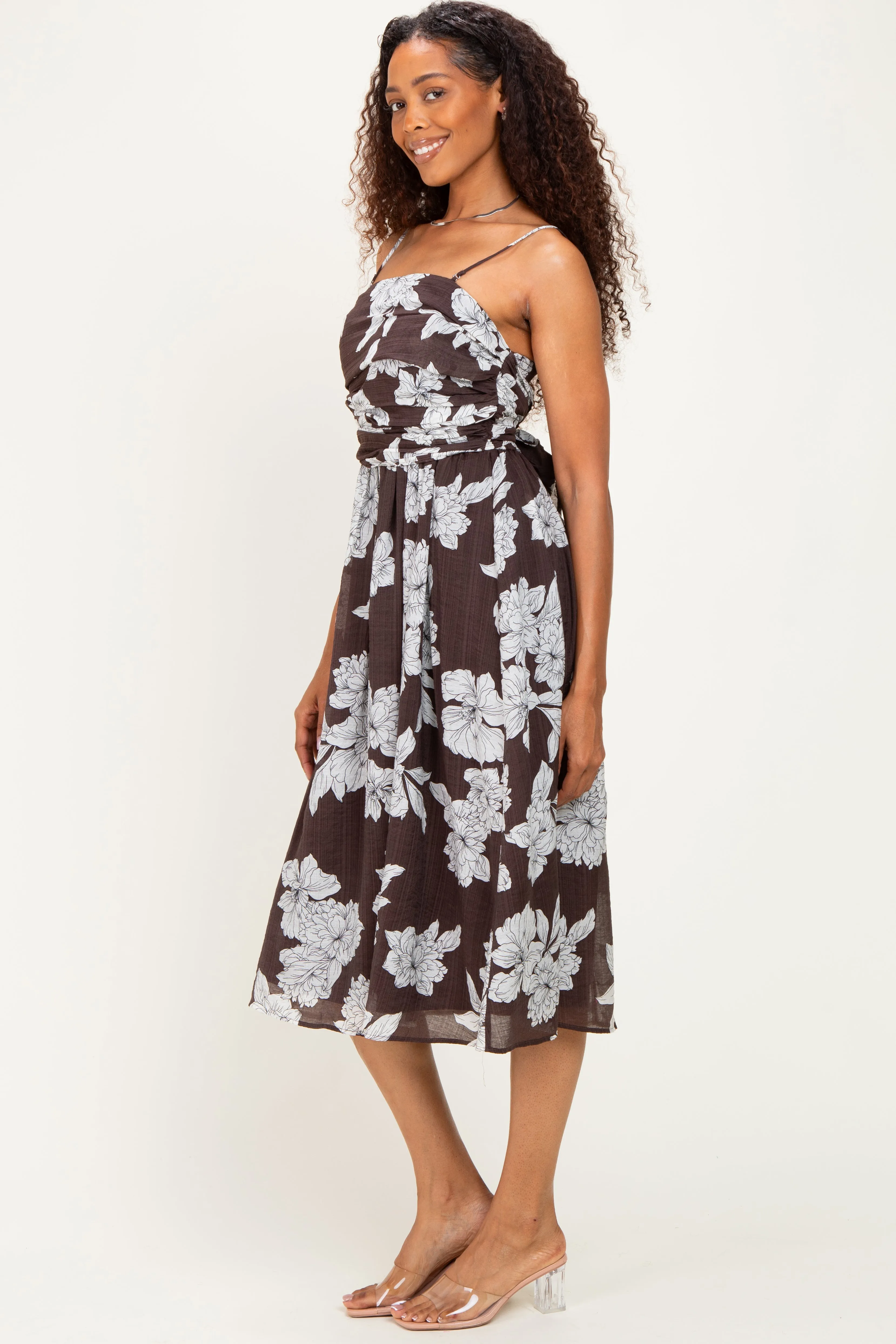 Brown Floral Tie Back Midi Dress sold by Pinkblush product image thumbnail 2