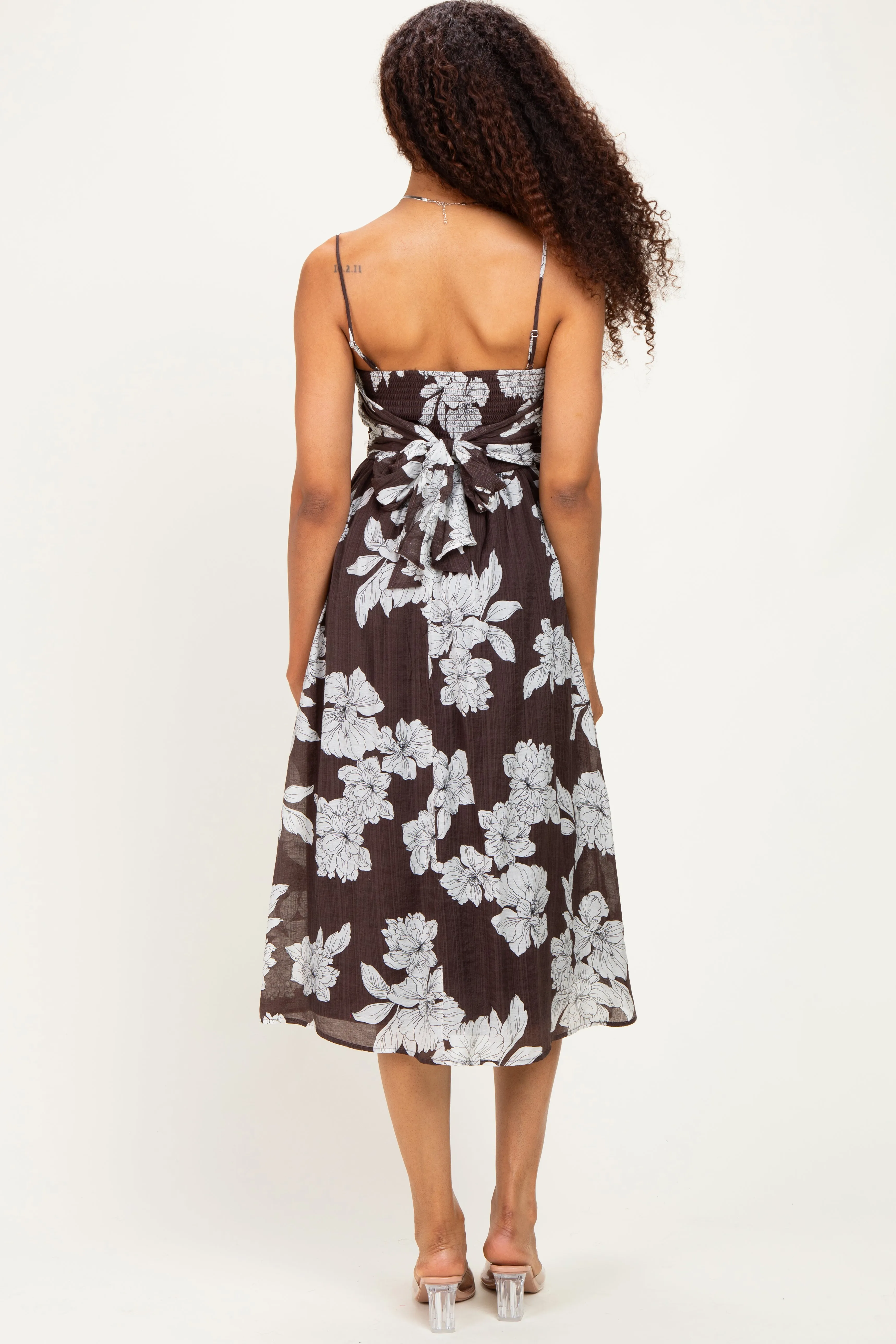 Brown Floral Tie Back Midi Dress sold by Pinkblush product image thumbnail 3