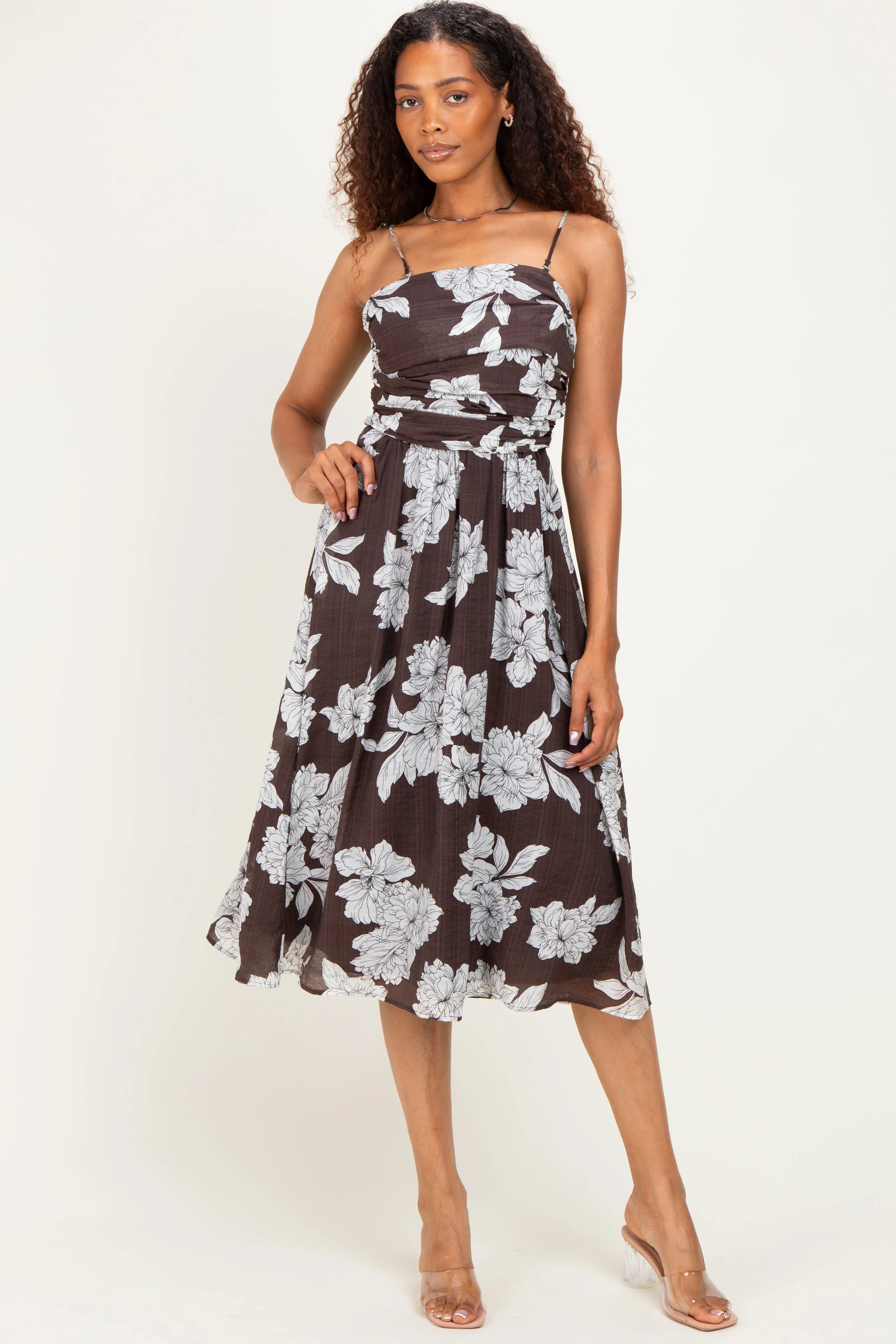 Brown Floral Tie Back Midi Dress sold by Pinkblush