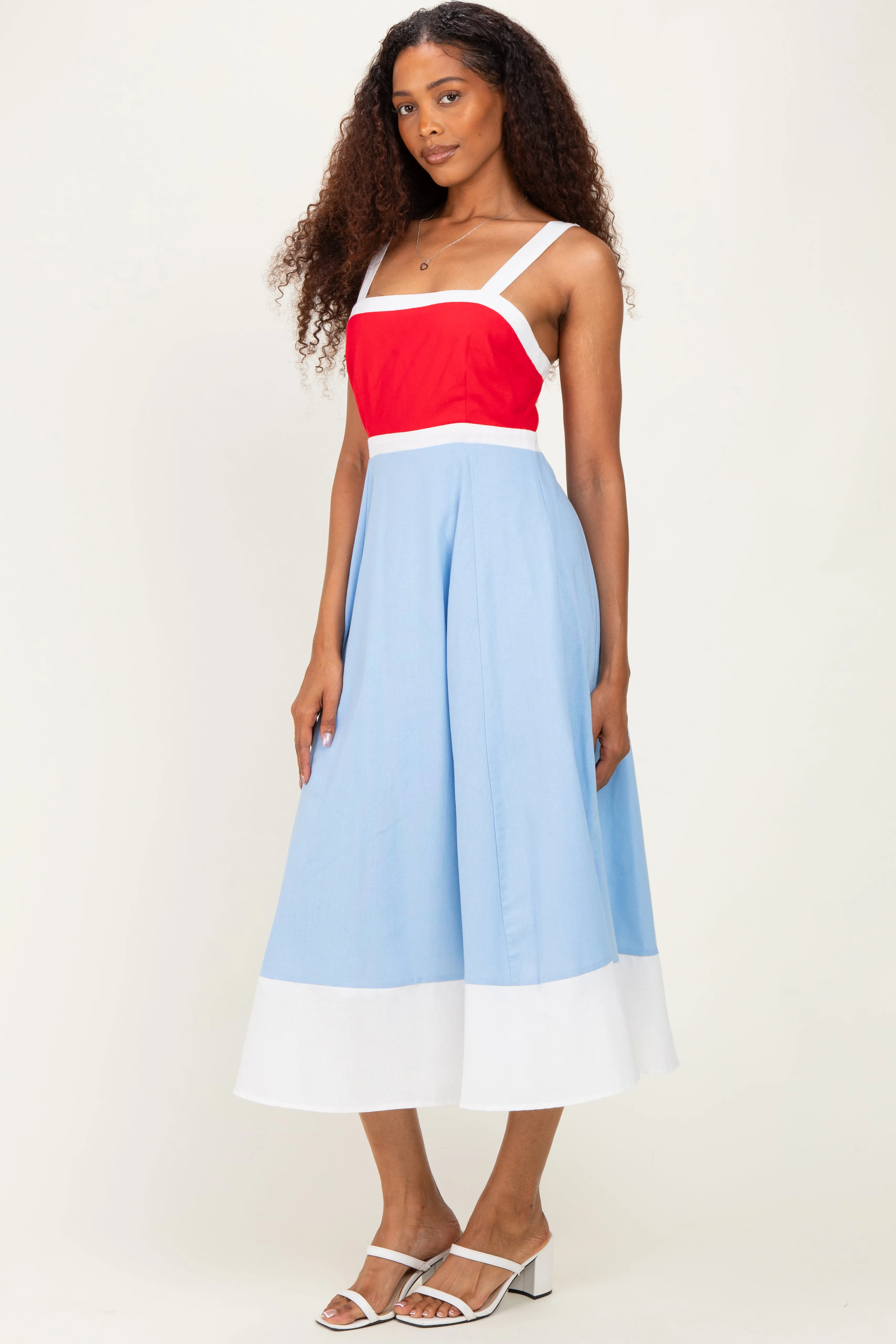 Red Blue Colorblock Sleeveless Midi Dress sold by Pinkblush product image thumbnail 2