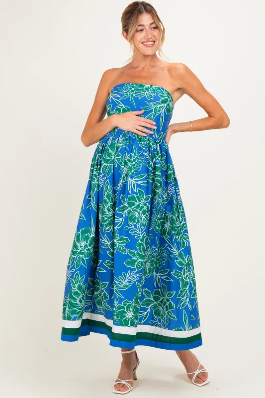 Royal Floral Strapless Maternity Midi Dress made by entro
