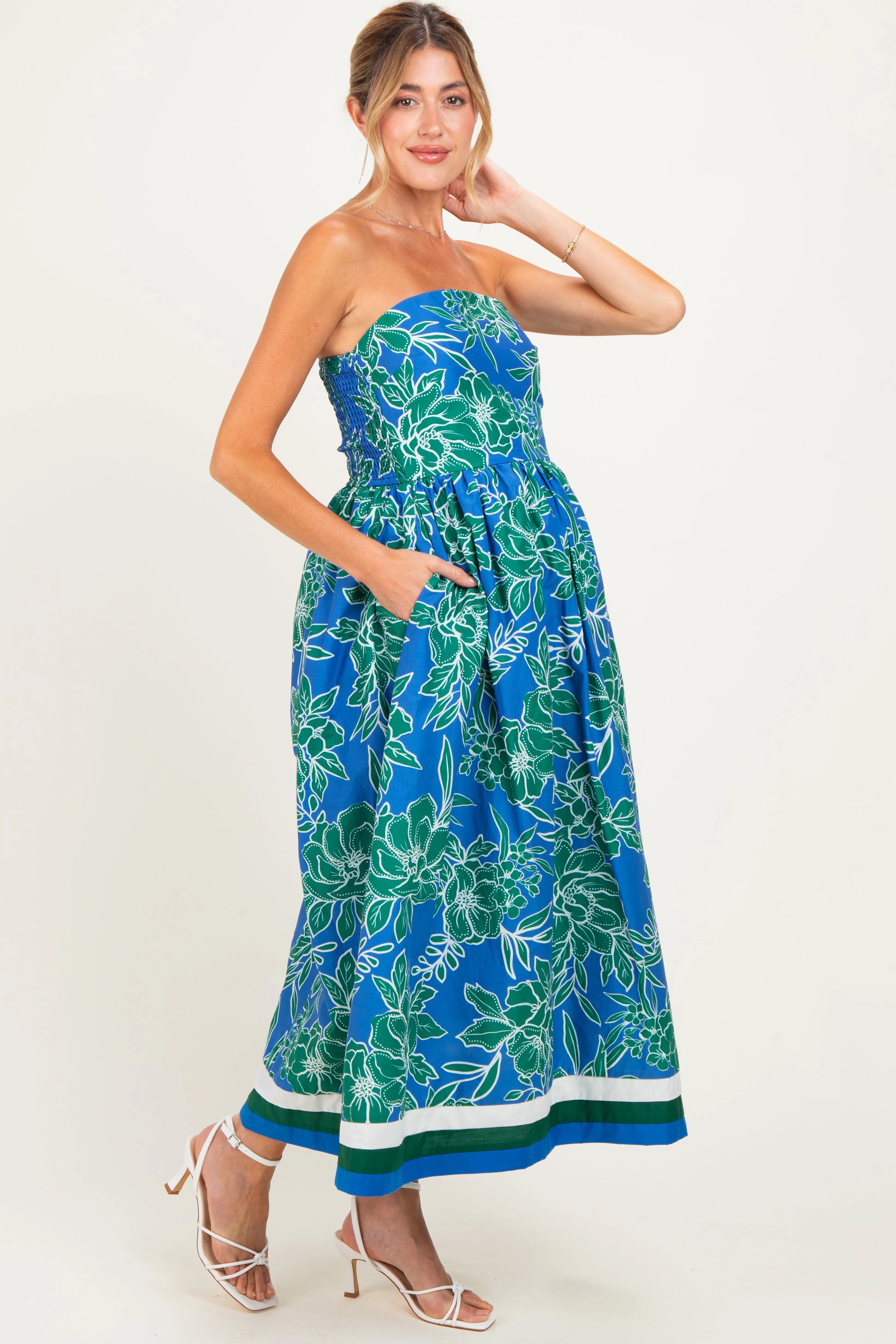 Royal Floral Strapless Maternity Midi Dress sold by Pinkblush product image thumbnail 2