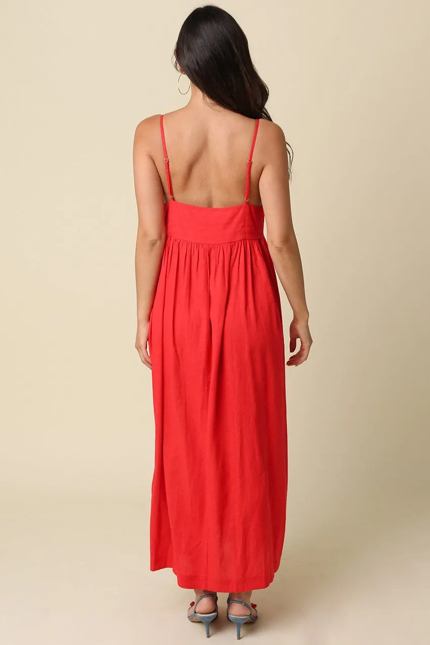 Red Linen Blend Sleeveless Maxi Dress sold by Pinkblush product image thumbnail 4
