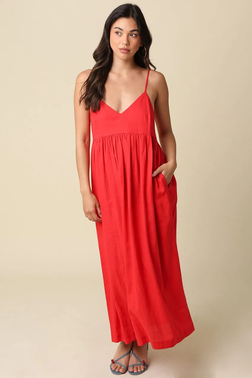 Red Linen Blend Sleeveless Maxi Dress sold by Pinkblush product image thumbnail 2