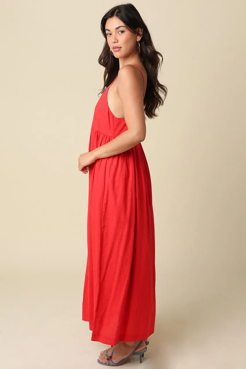 Red Linen Blend Sleeveless Maxi Dress sold by Pinkblush product image thumbnail 3