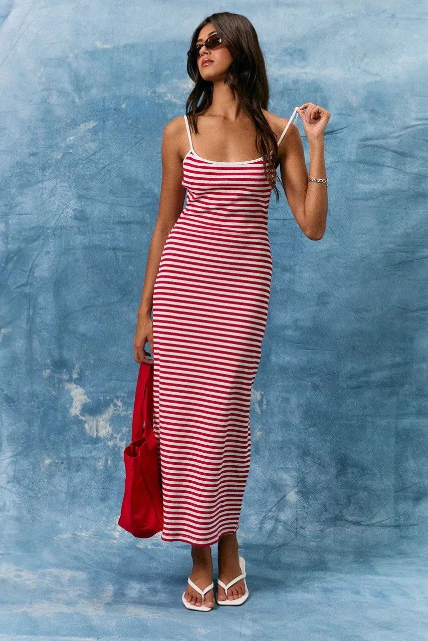 Red Striped Sleeveless Midi Dress sold by Pinkblush product image thumbnail 2