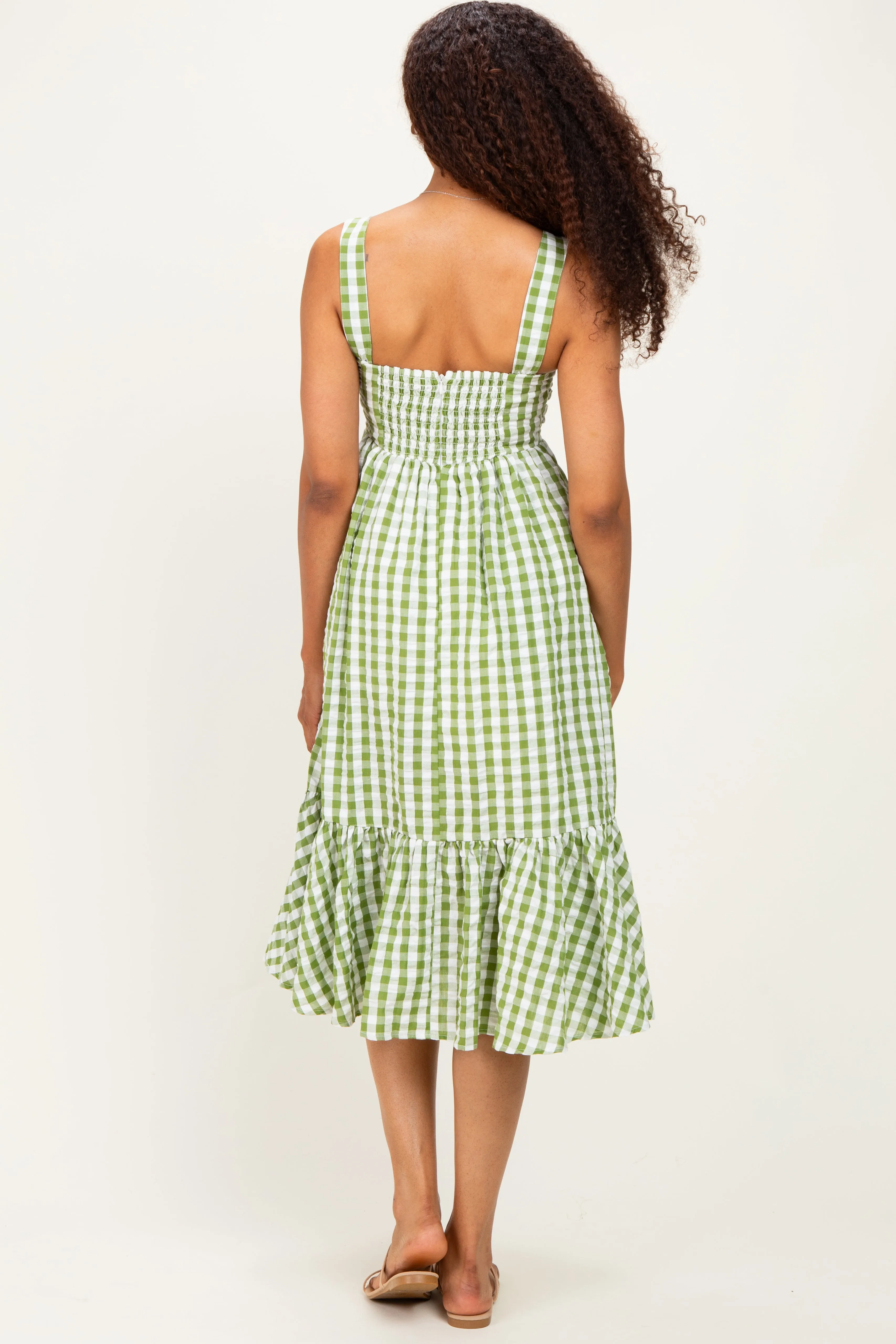 Green Gingham Front Tie Halter Midi Dress sold by Pinkblush product image thumbnail 3