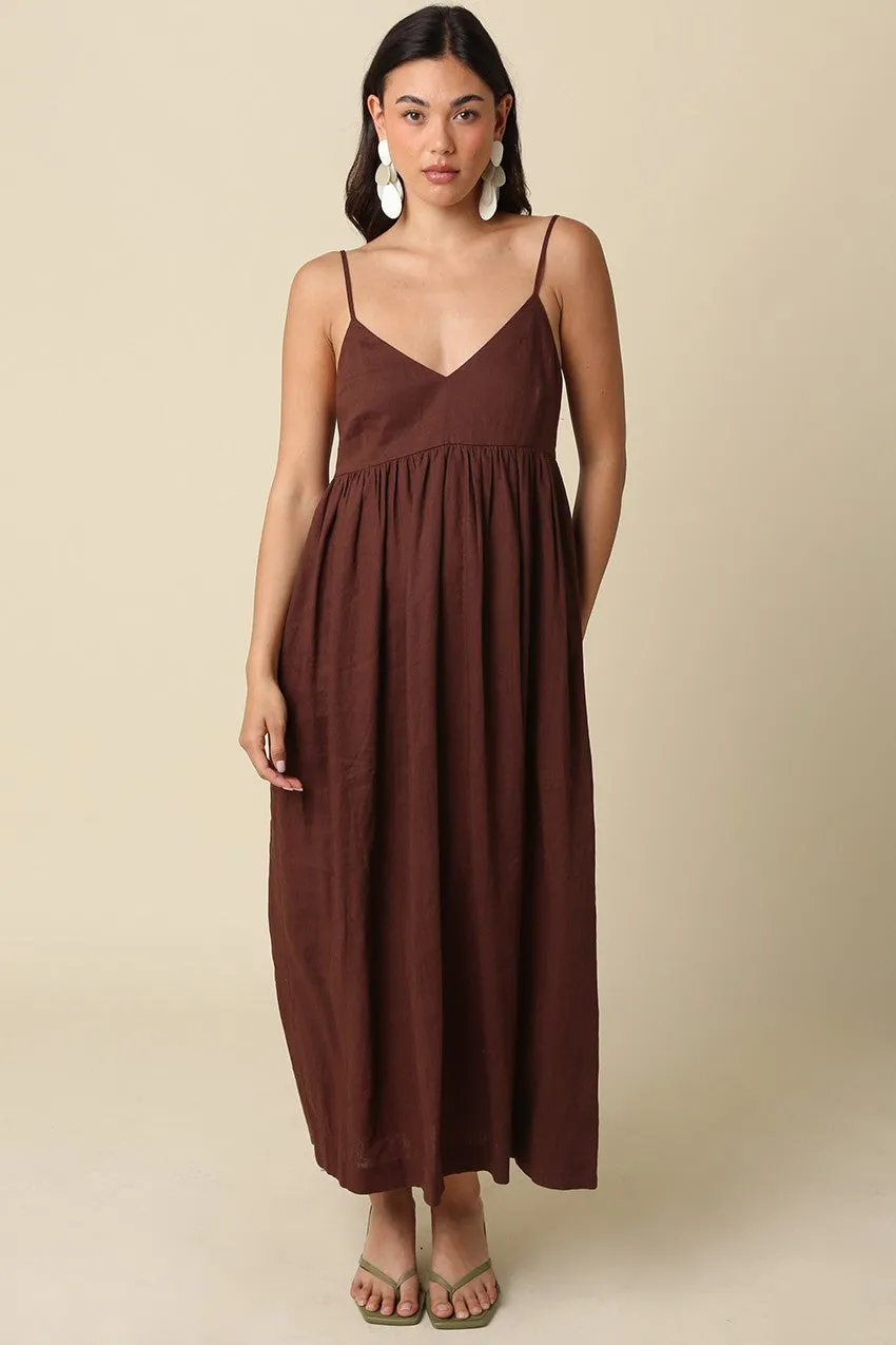 Brown Linen Blend Sleeveless Maxi Dress sold by Pinkblush product image thumbnail 2
