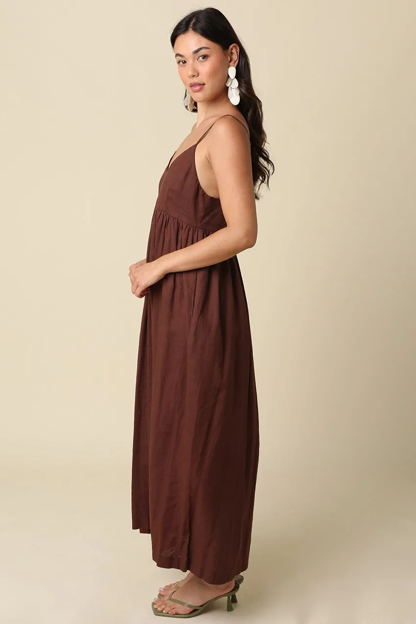Brown Linen Blend Sleeveless Maxi Dress sold by Pinkblush product image thumbnail 3
