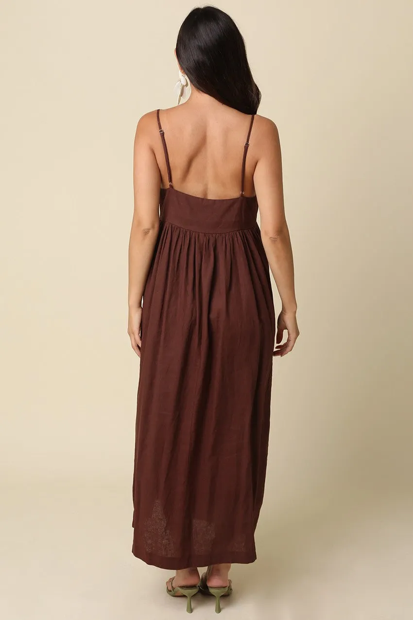 Brown Linen Blend Sleeveless Maxi Dress sold by Pinkblush product image thumbnail 4