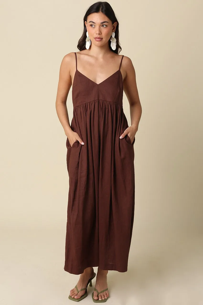 Brown Linen Blend Sleeveless Maxi Dress sold by Pinkblush
