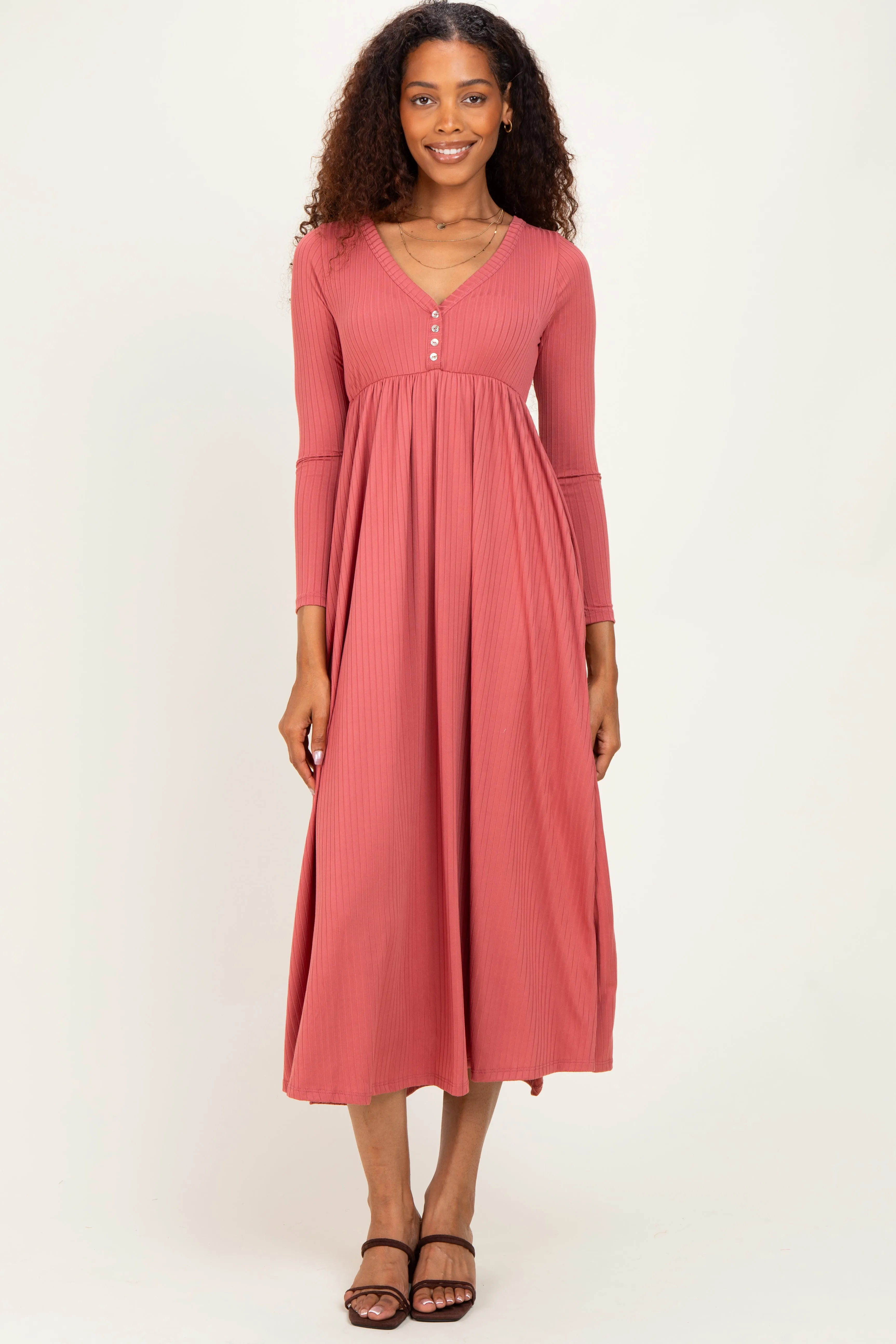 Mauve Ribbed Knit Long Sleeve Maxi Dress sold by Pinkblush product image thumbnail 2