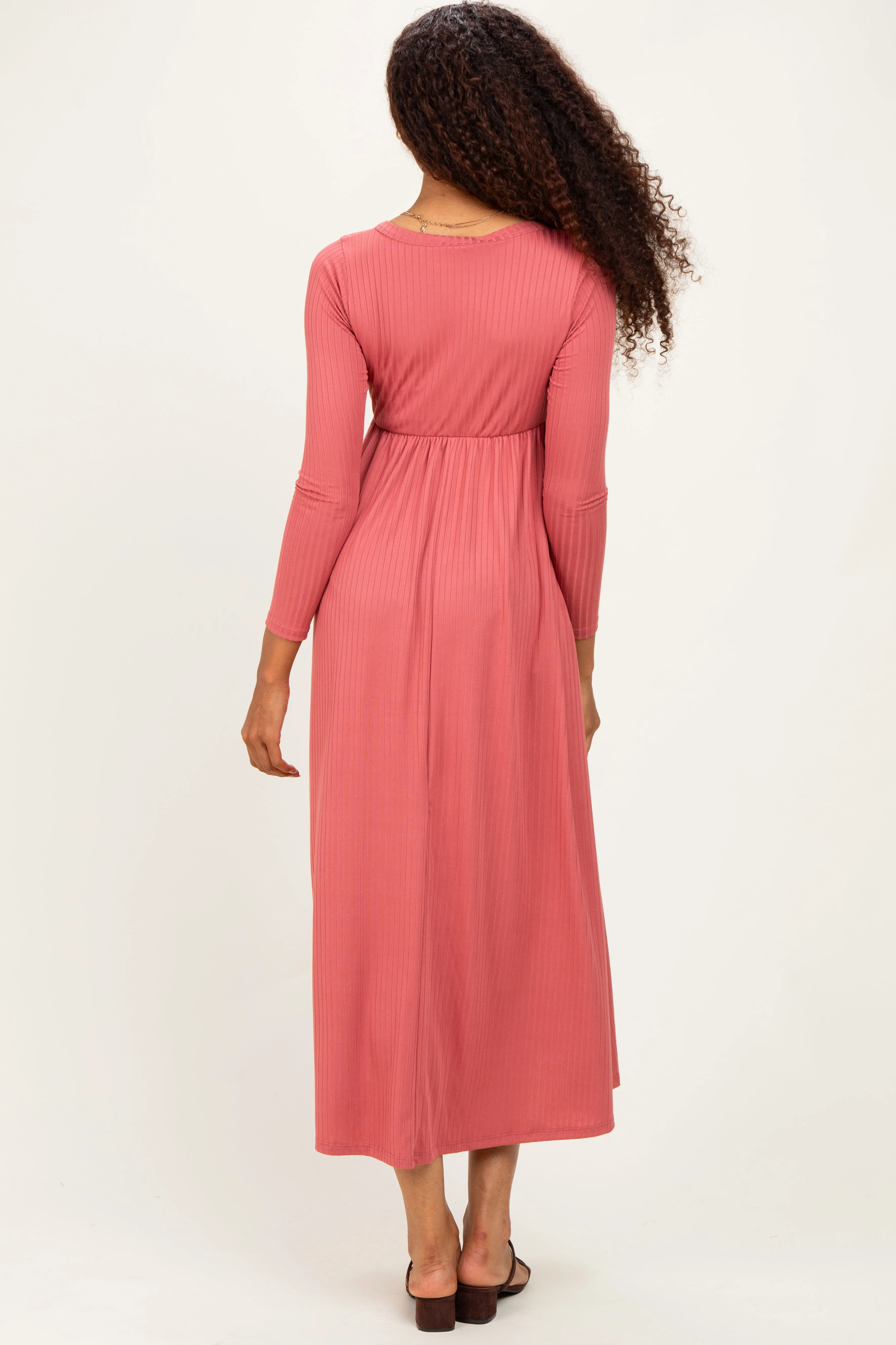 Mauve Ribbed Knit Long Sleeve Maxi Dress sold by Pinkblush product image thumbnail 3