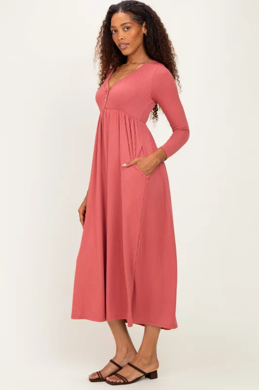 Mauve Ribbed Knit Long Sleeve Maxi Dress made by Pinkblush