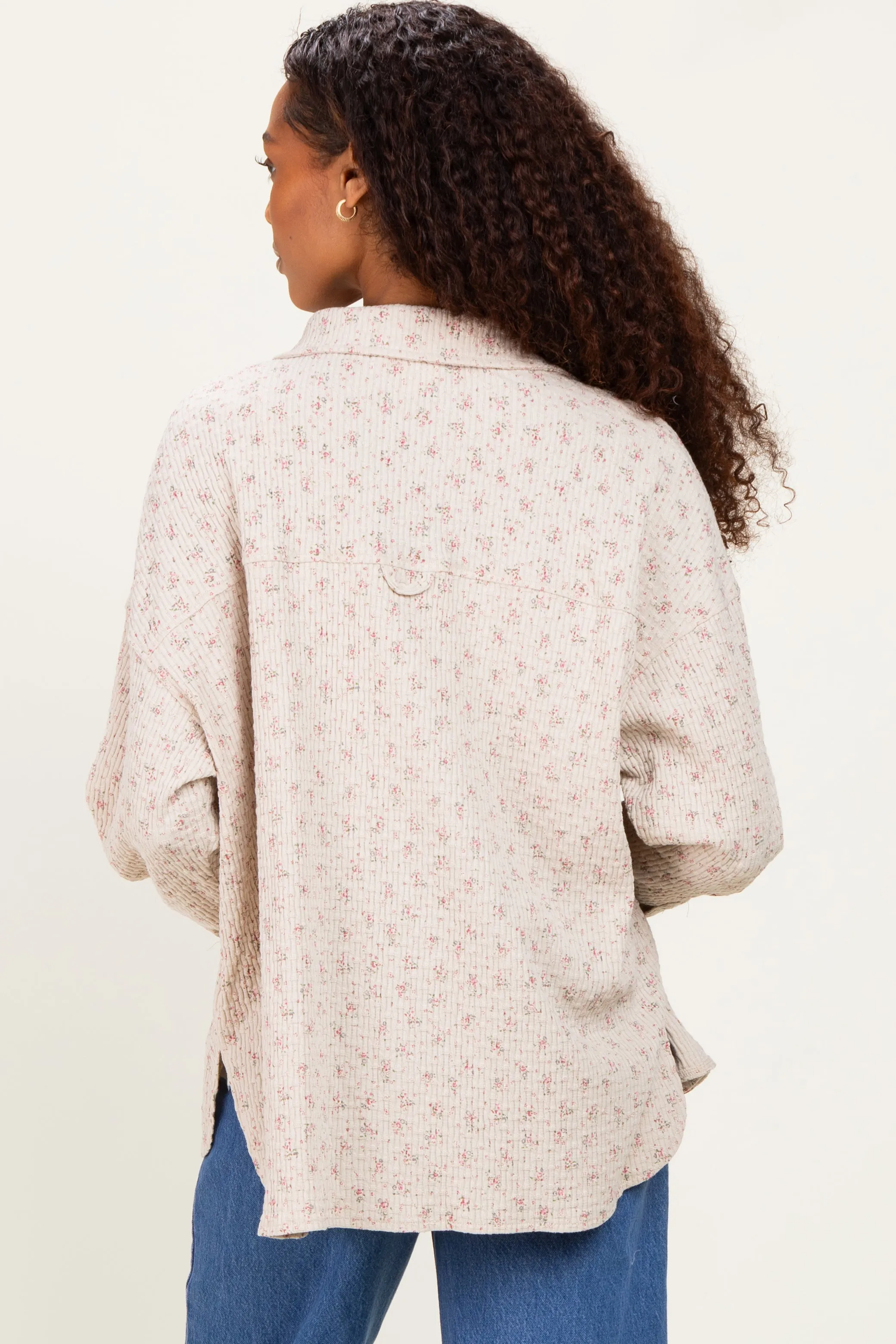 Oatmeal Floral Textured Knit Shirt Jacket sold by Pinkblush product image thumbnail 4