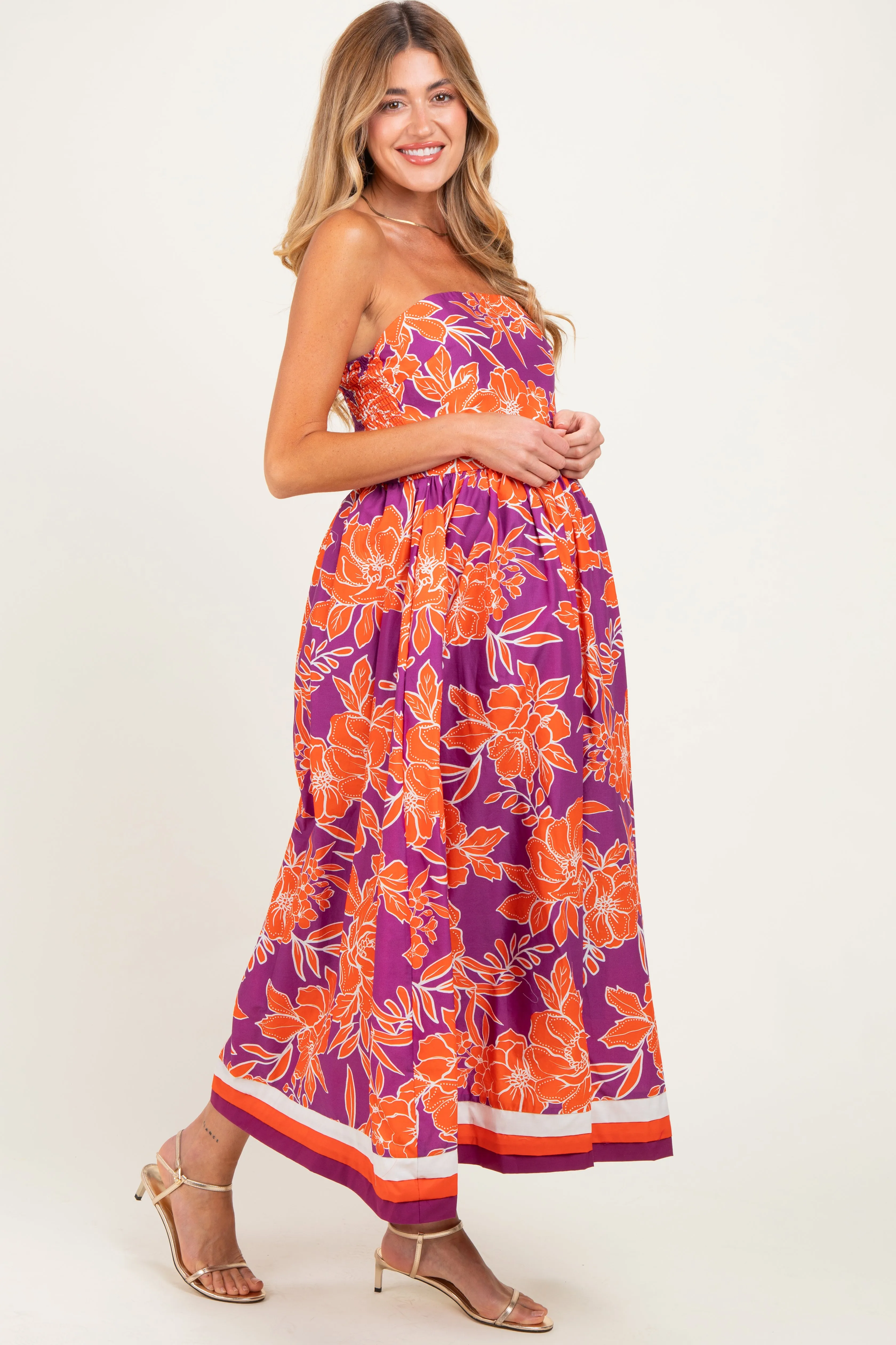 Plum Floral Strapless Maternity Midi Dress sold by Pinkblush product image thumbnail 2