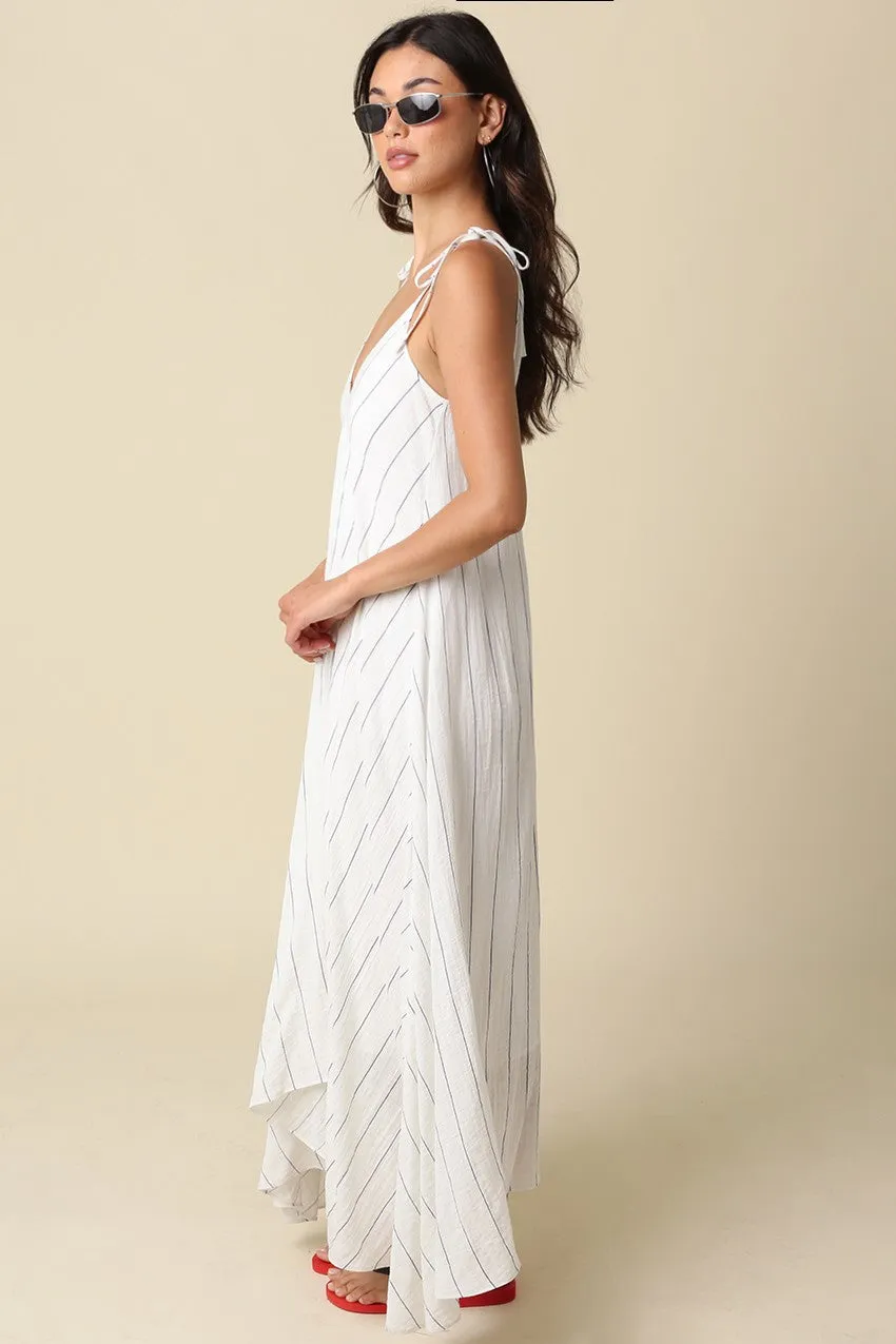 White Blue Striped Shoulder Tie Maxi Dress sold by Pinkblush product image thumbnail 3