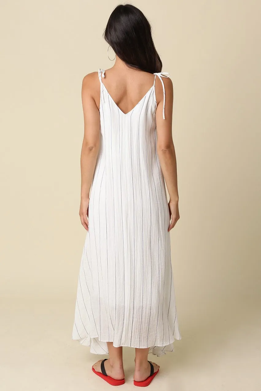 White Blue Striped Shoulder Tie Maxi Dress sold by Pinkblush product image thumbnail 4