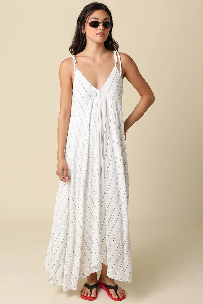 White Blue Striped Shoulder Tie Maxi Dress sold by Pinkblush product image thumbnail 2
