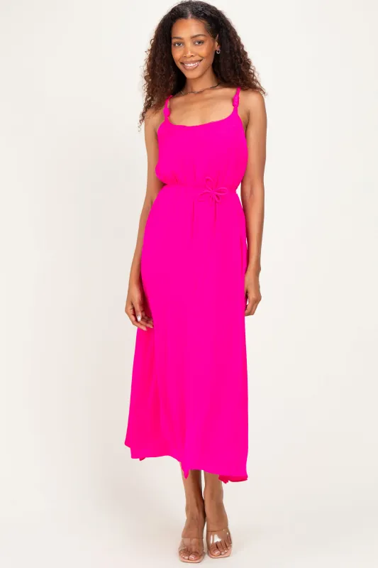 Hot Pink Sleeveless Flower Belt Dress made by Naked Zebra