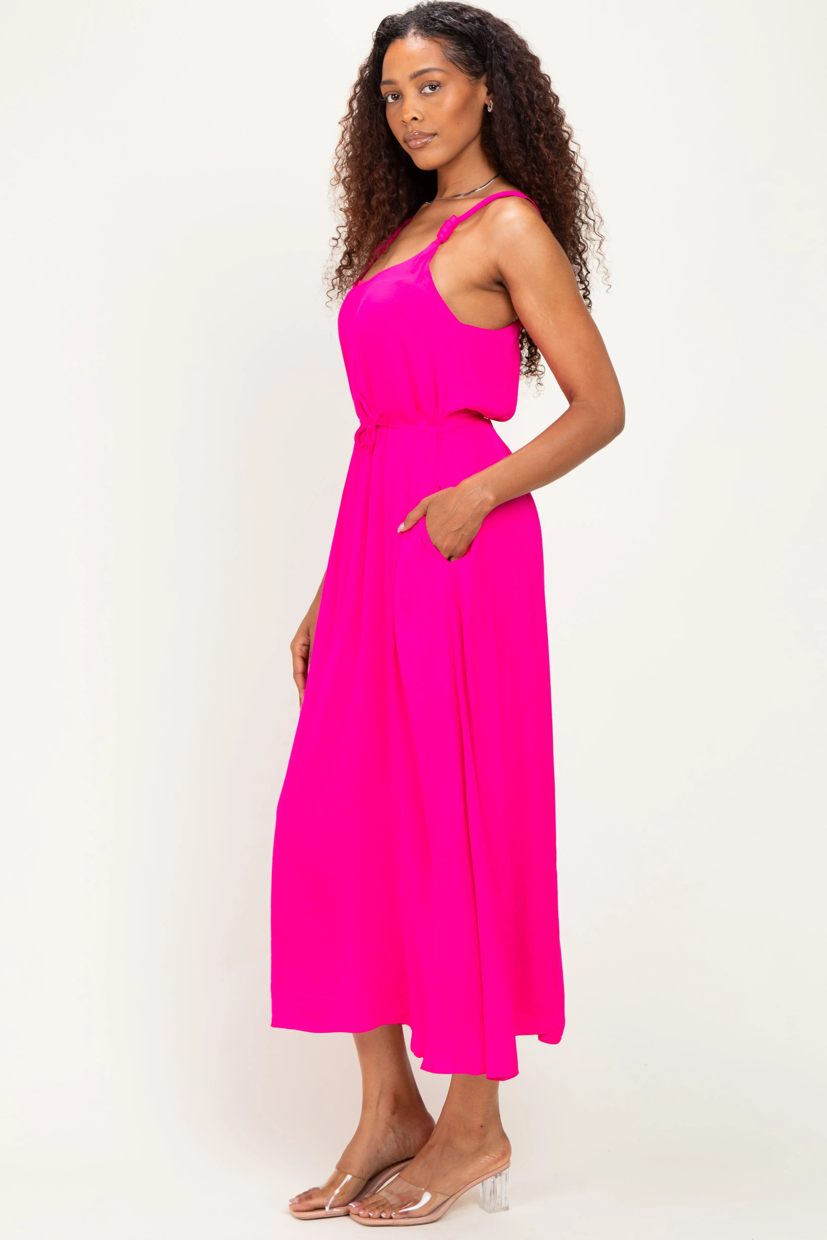 Hot Pink Sleeveless Flower Belt Dress sold by Pinkblush product image thumbnail 2