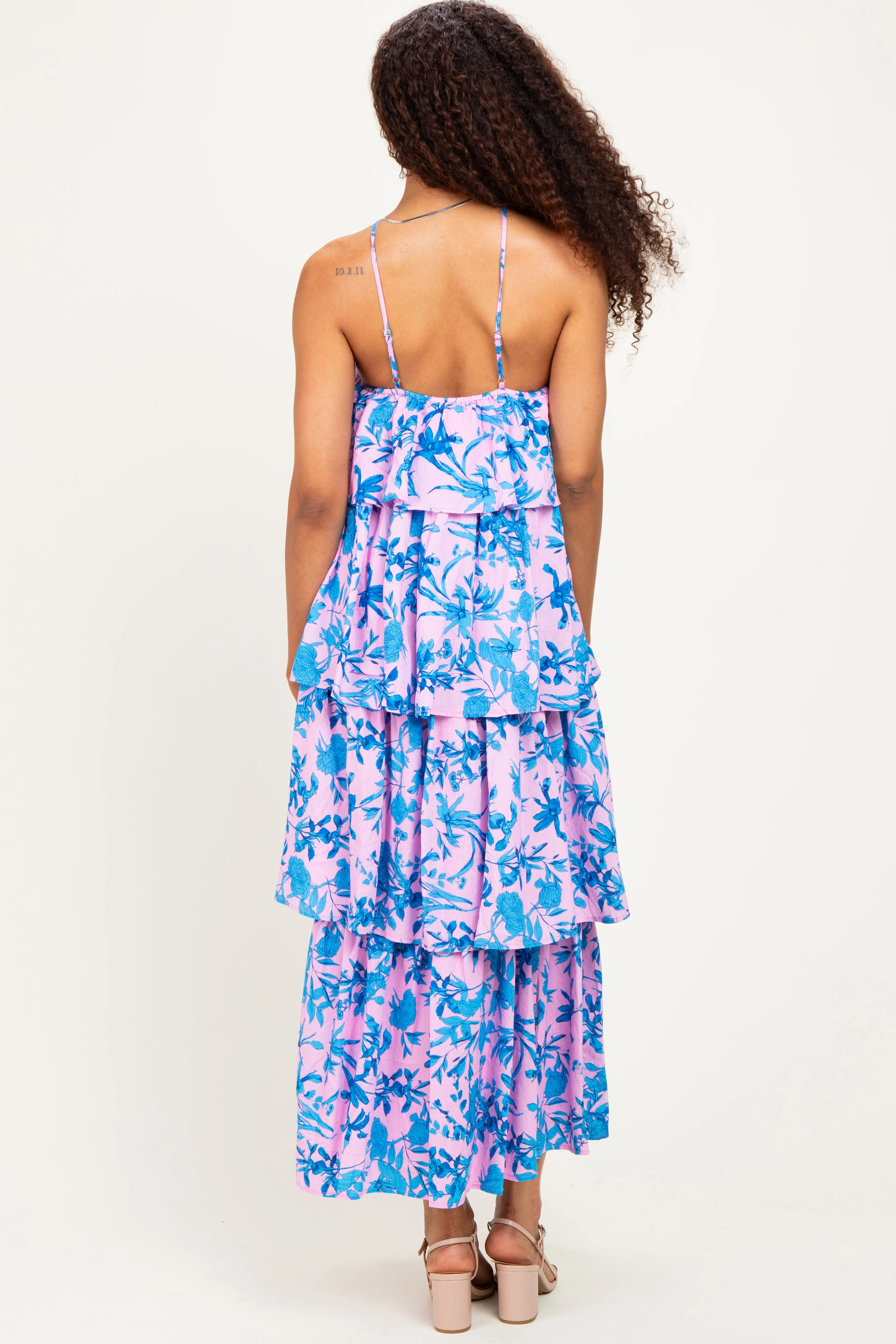Pink Floral Flowy Tiered Maxi Dress sold by Pinkblush product image thumbnail 3