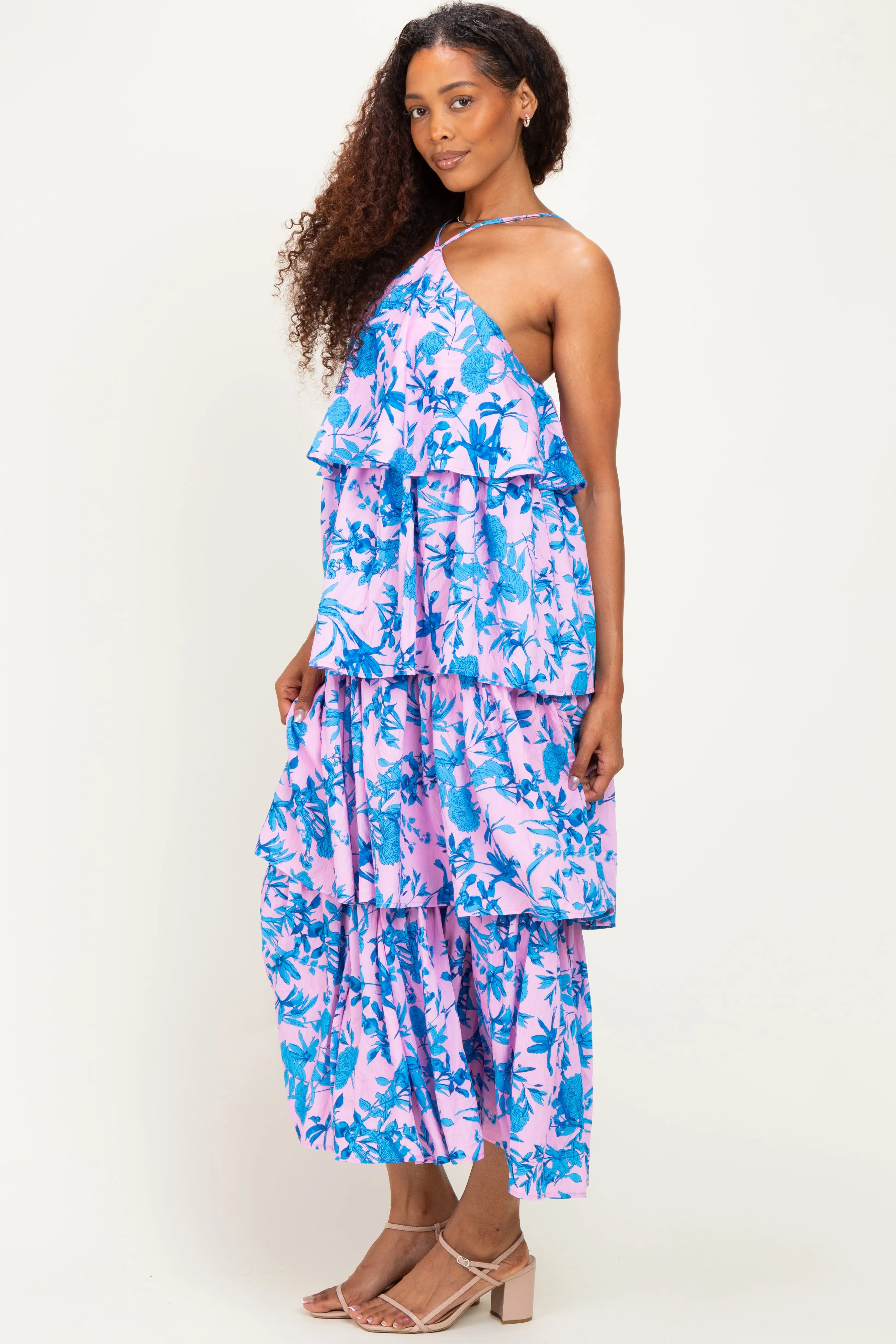 Pink Floral Flowy Tiered Maxi Dress sold by Pinkblush product image thumbnail 2