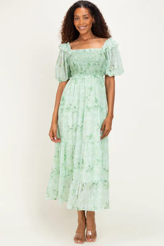 Mint Floral Chiffon Smocked Maxi Dress made by Davi & Dani