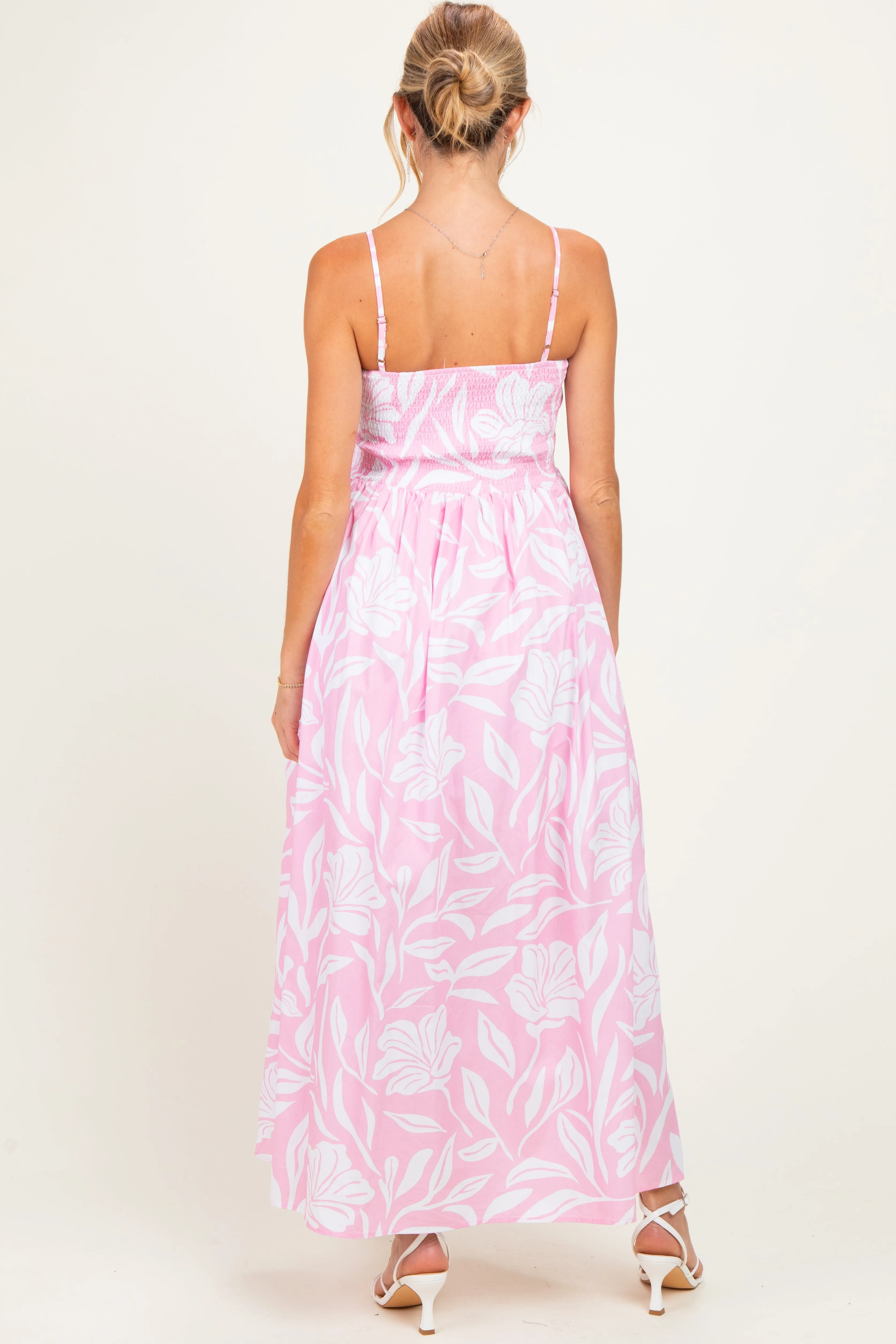 Light Pink Floral Smocked Maternity Midi Dress sold by Pinkblush product image thumbnail 3