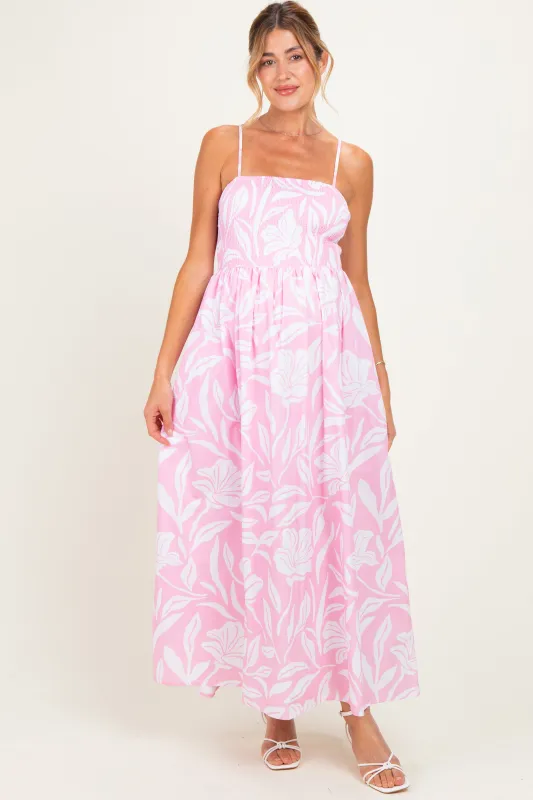 Light Pink Floral Smocked Maternity Midi Dress made by Pinkblush