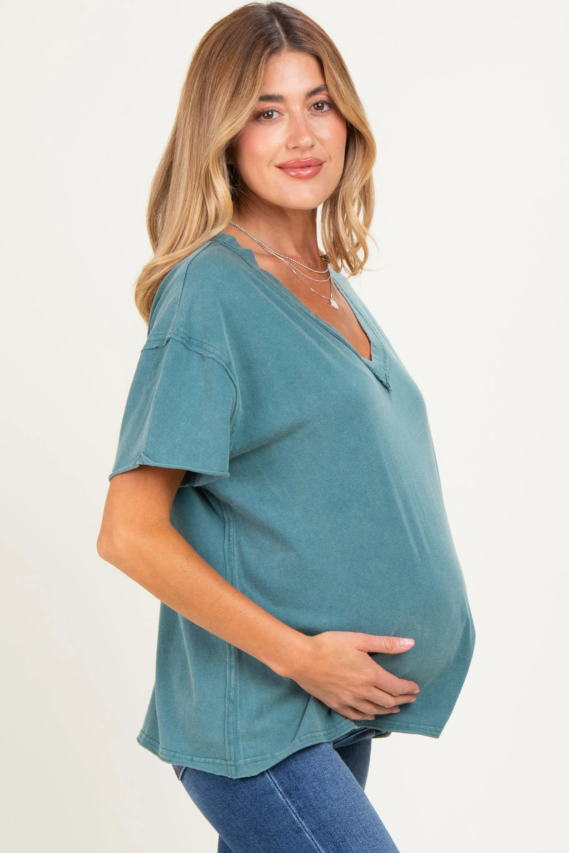 Teal Washed V-Neck Oversized Maternity Tee sold by Pinkblush product image thumbnail 3