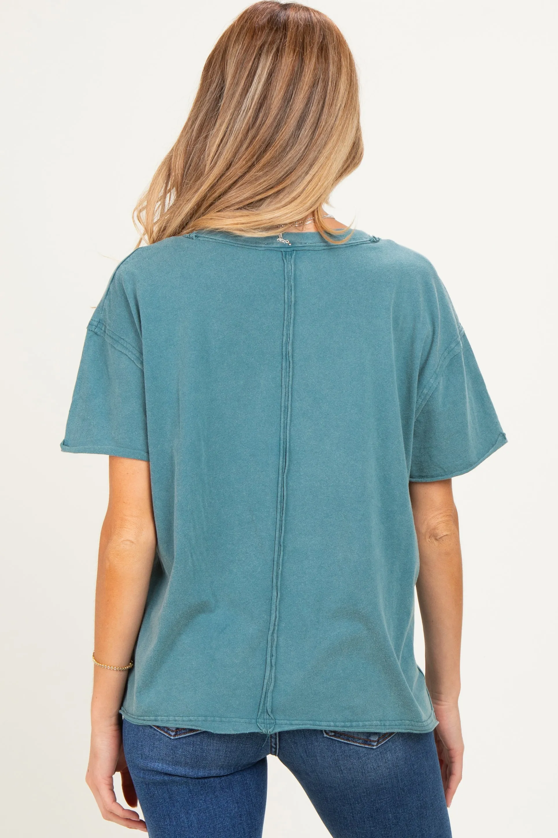 Teal Washed V-Neck Oversized Maternity Tee sold by Pinkblush product image thumbnail 4