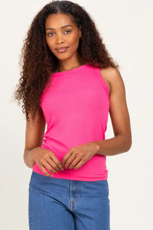 Fuchsia Ribbed High Neck Tank Top made by Zenana Outfitters