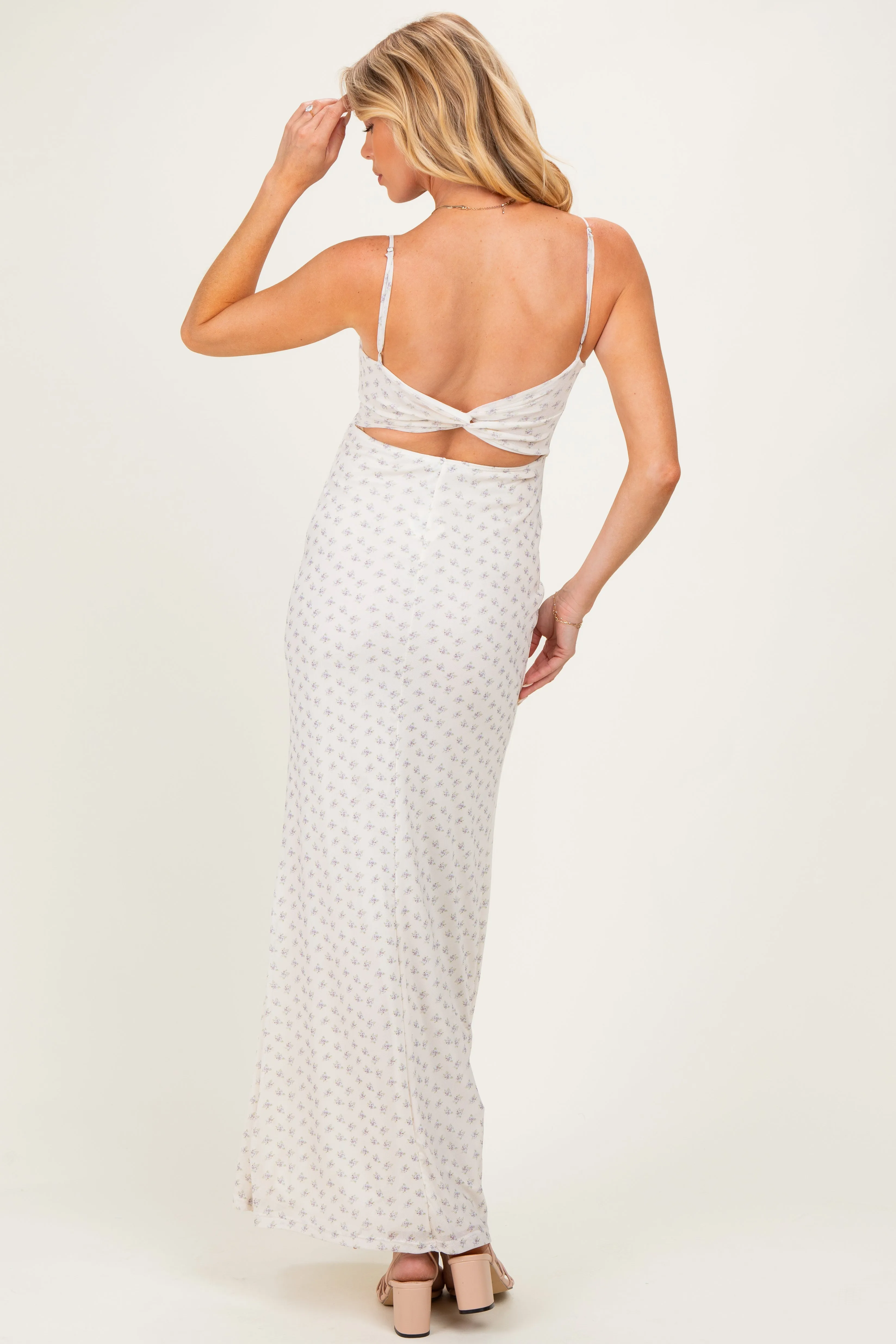 Cream Floral Twist Cut-Out Back Maternity Maxi Dress sold by Pinkblush product image thumbnail 2