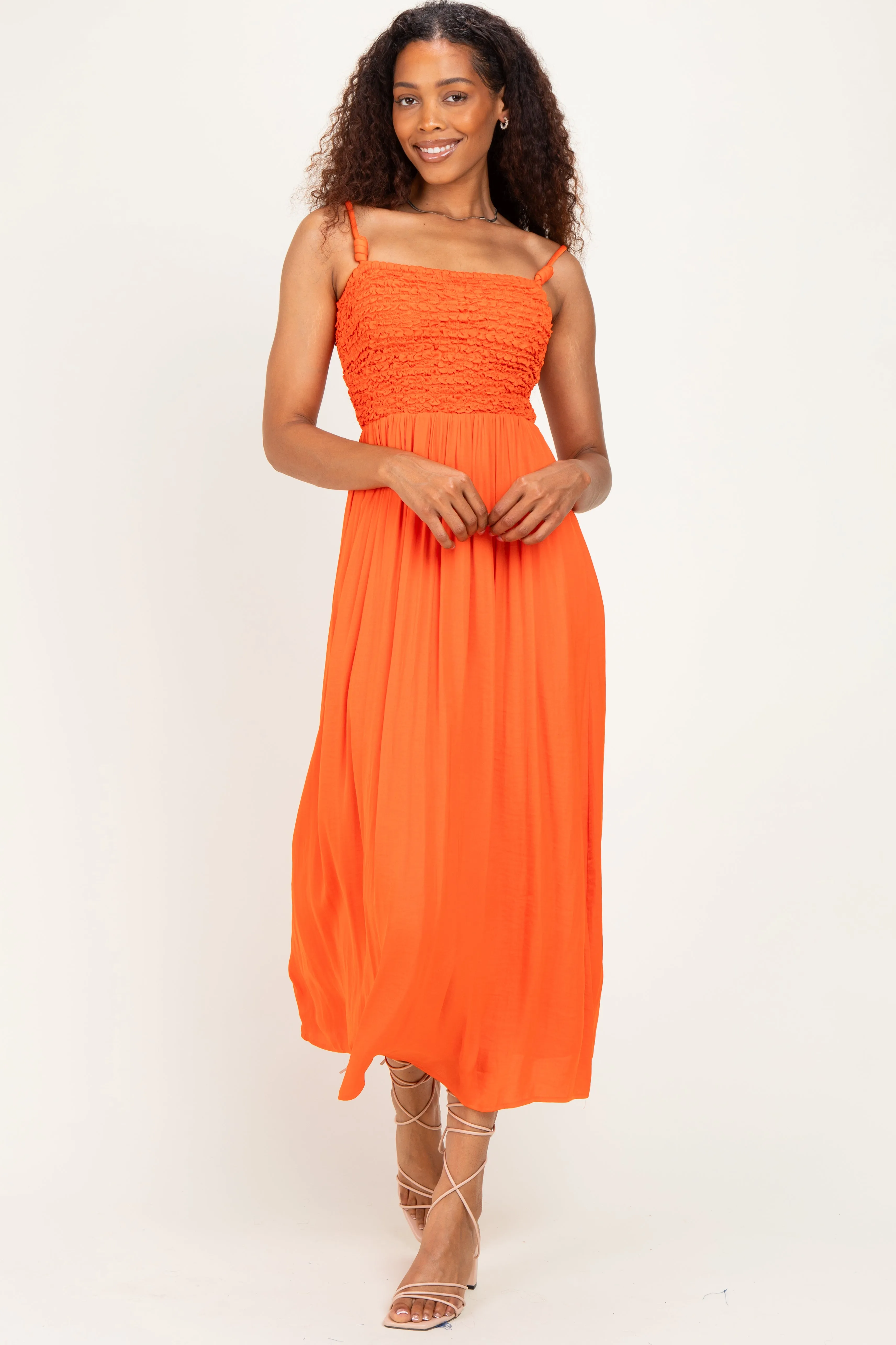 Orange Textured Smocked Maxi Dress sold by Pinkblush product image thumbnail 2