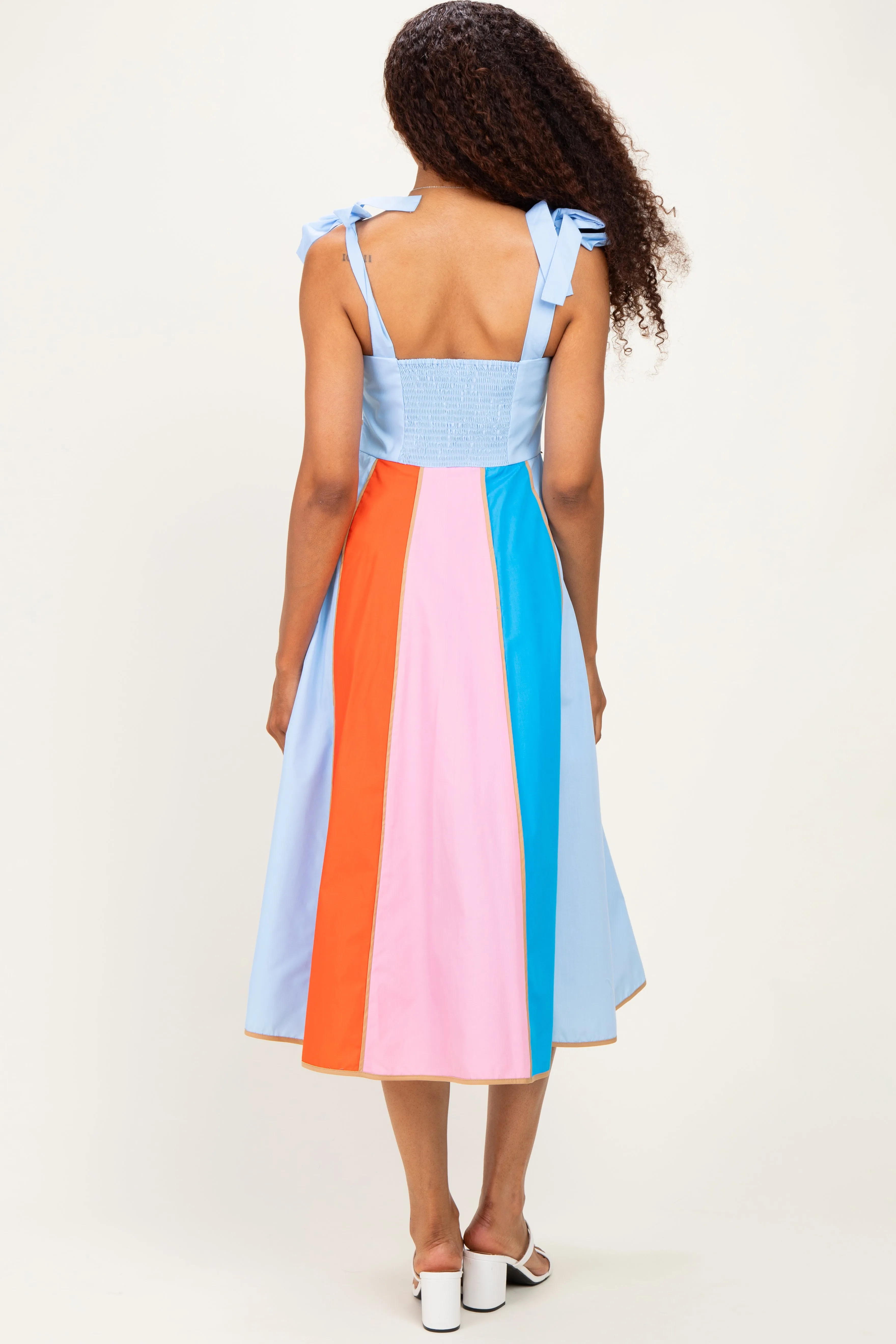 Light Blue Colorblock Shoulder Tie Midi Dress sold by Pinkblush product image thumbnail 3