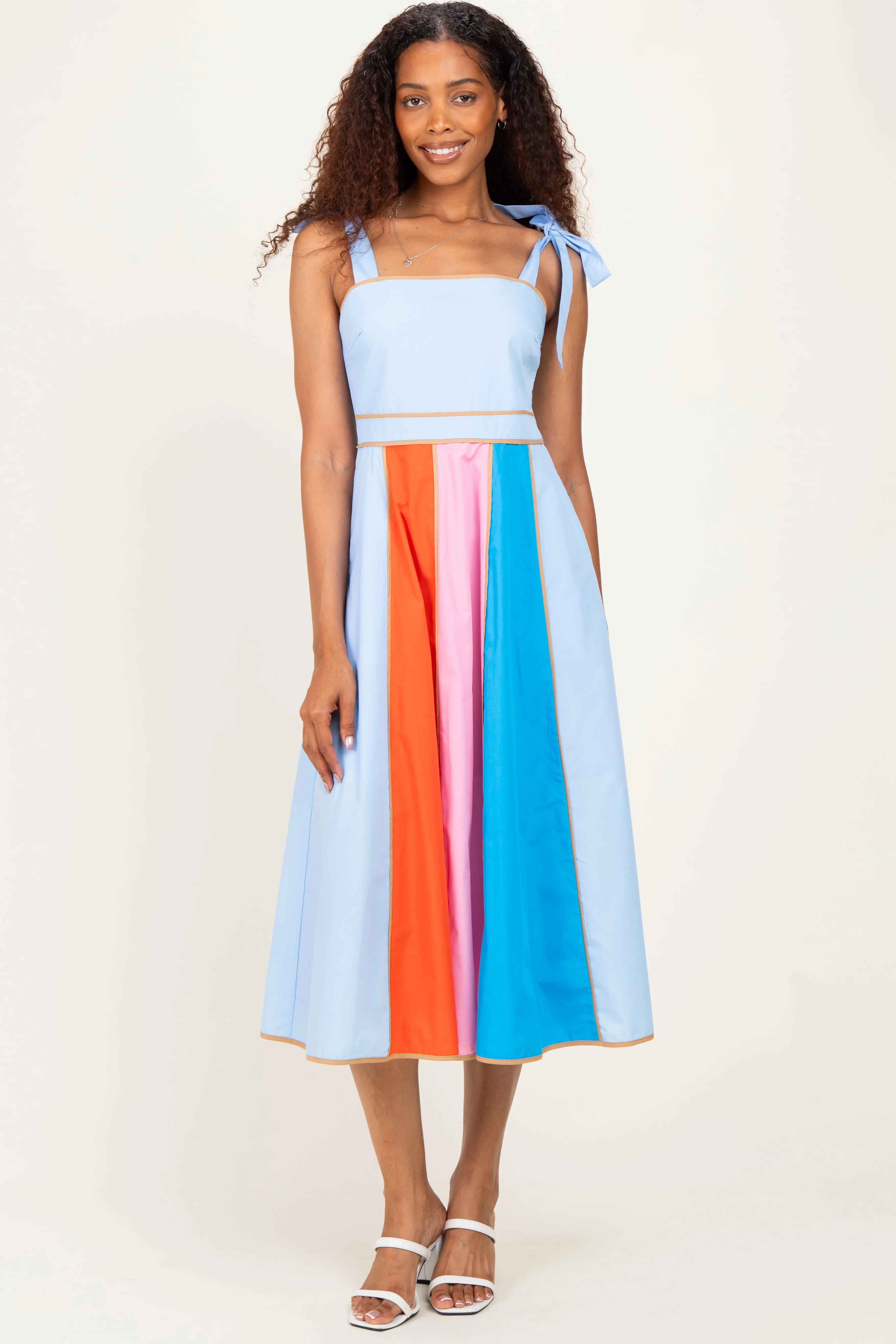 Light Blue Colorblock Shoulder Tie Midi Dress sold by Pinkblush
