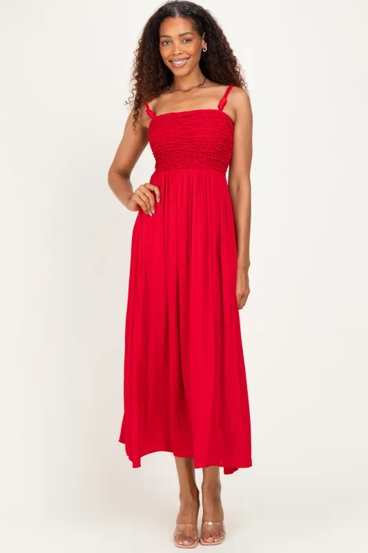 Red Textured Smocked Maxi Dress made by Naked Zebra