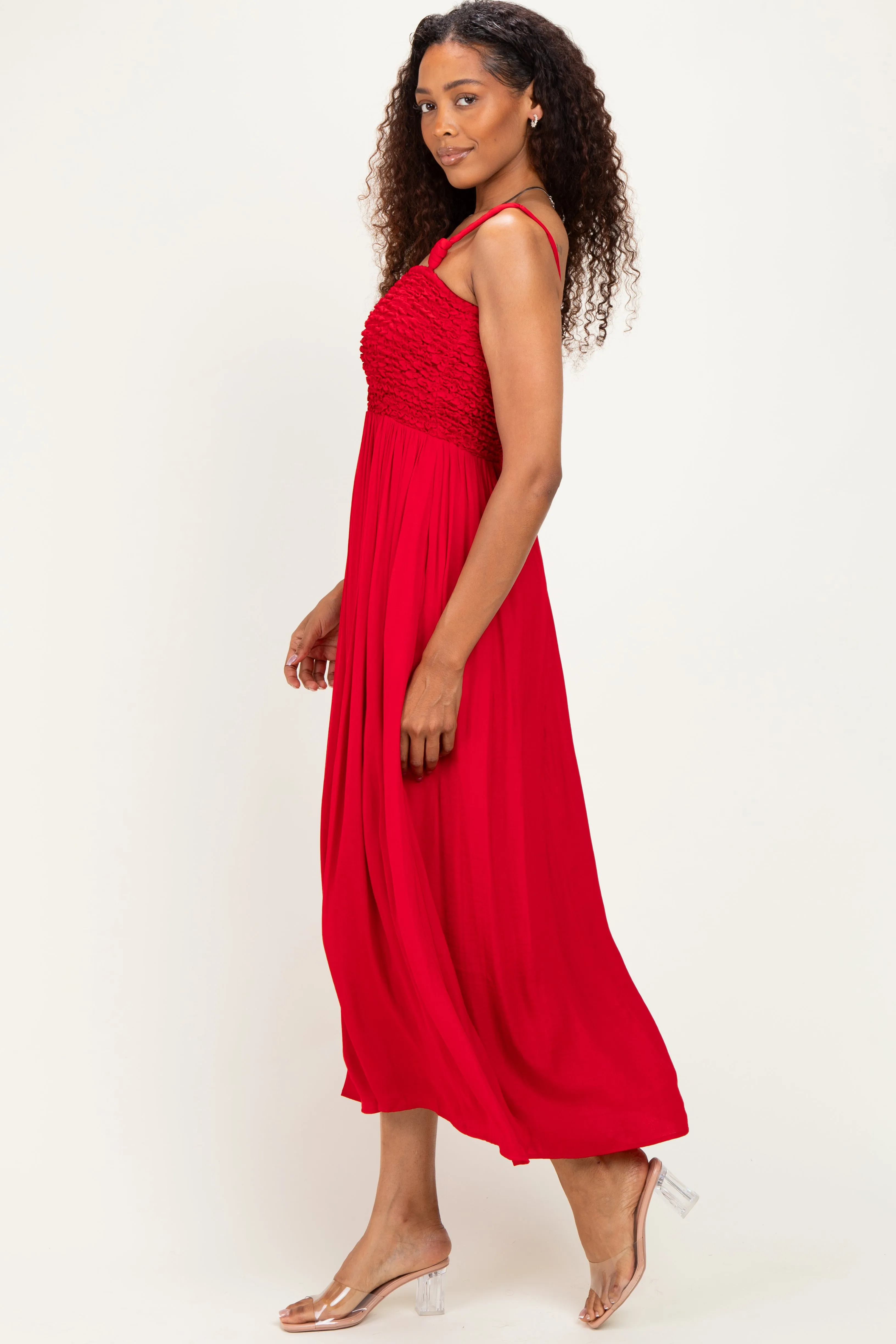 Red Textured Smocked Maxi Dress sold by Pinkblush product image thumbnail 2