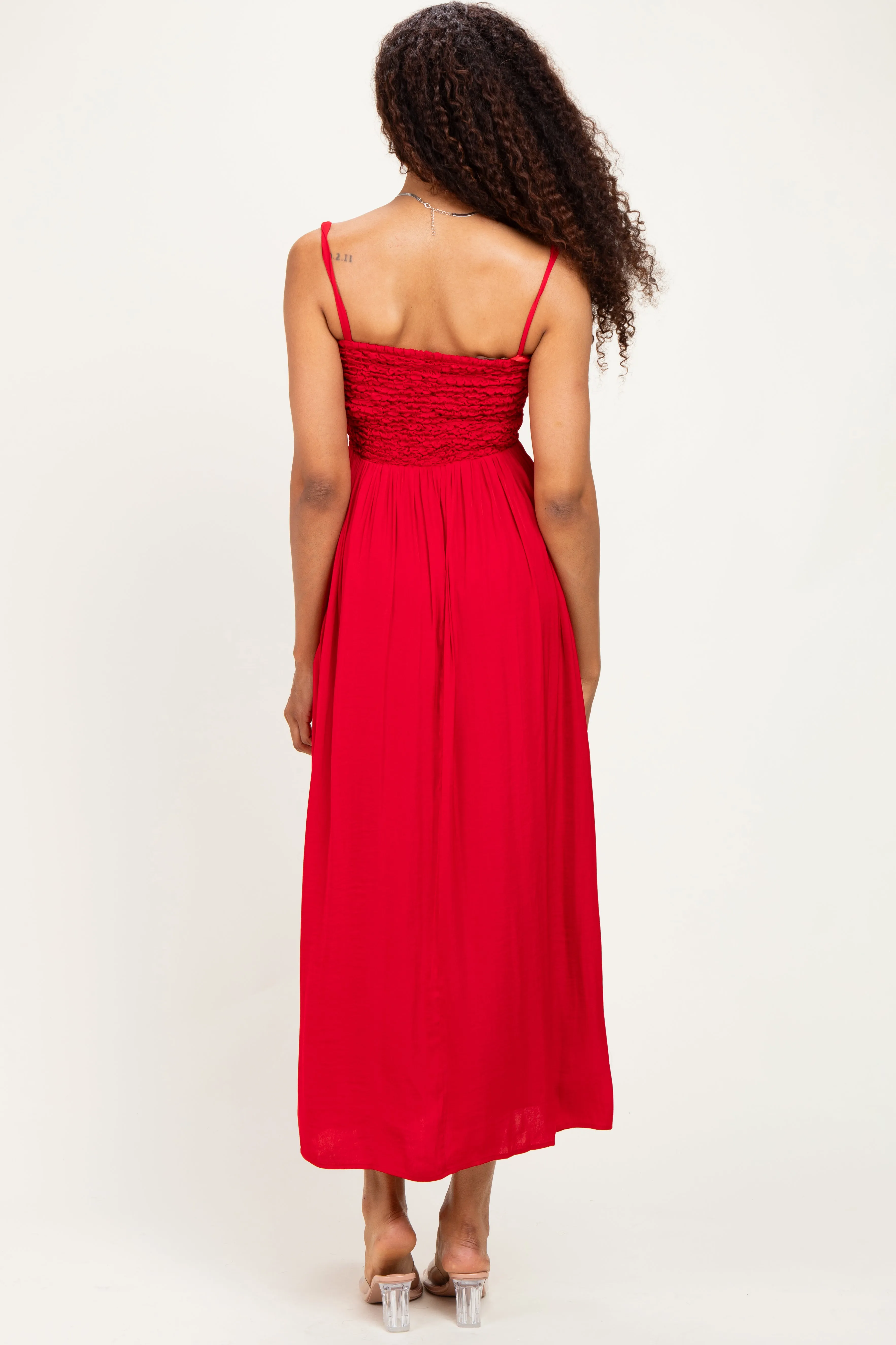 Red Textured Smocked Maxi Dress sold by Pinkblush product image thumbnail 3