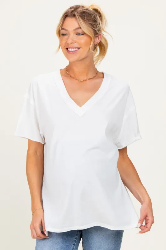 White Washed V-Neck Oversized Maternity Tee made by HYFVE