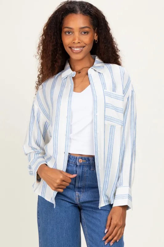 Blue Striped Long Sleeve Button Down Shirt made by So Me